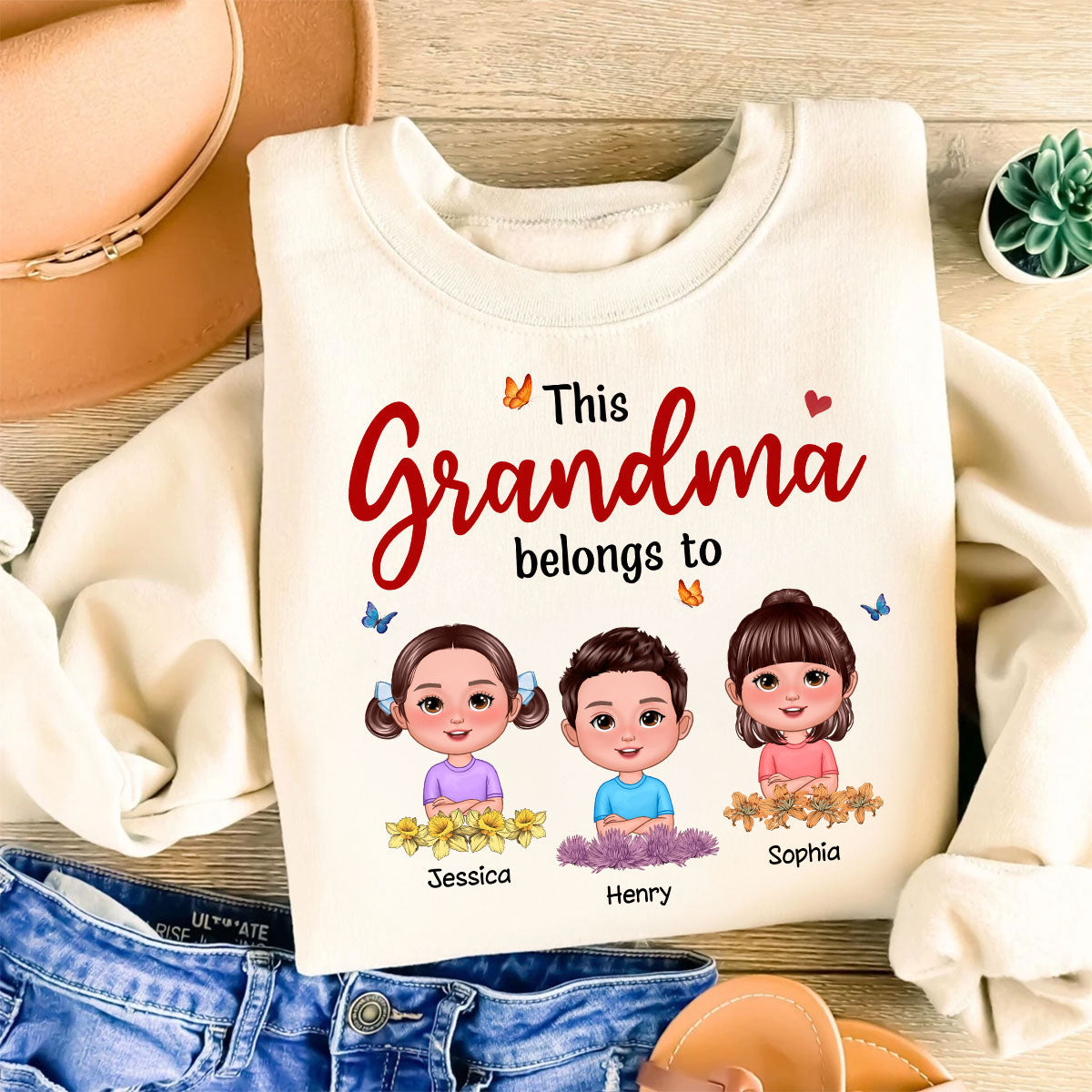 Camisa Personalizada Esta Abuela Mamá Pertenece A Flores Del Mes De Nacimiento Niños Lindos, Regalo Para Mamás, Para Abuelas — Blanco