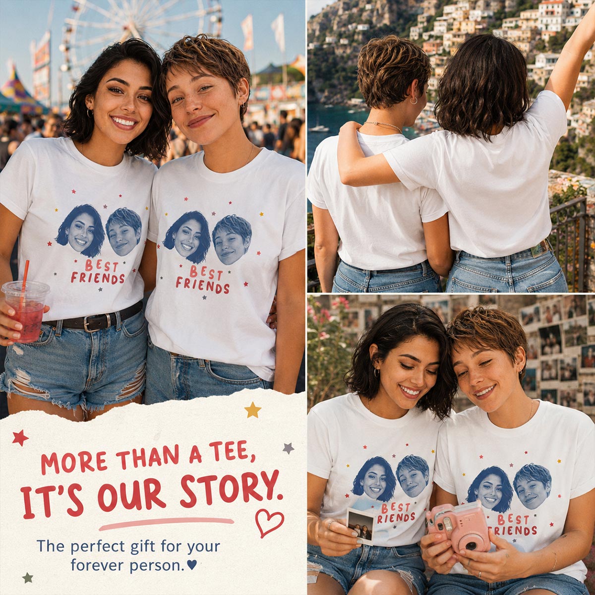 Vintage Best Friend Custom Photo - Personalized Shirt - Friendship Gift, Birthday Gift for Friend, BFF Birthday Gift Idea — White