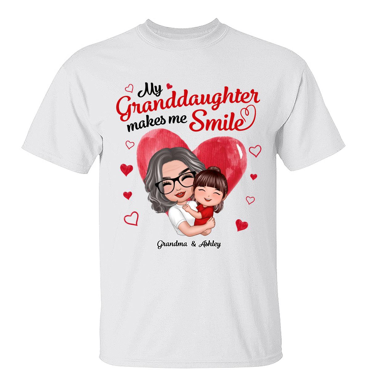 Doll Grandma Hugging Grandkid My Grandkids Make Me Smile Personalized Shirt — White