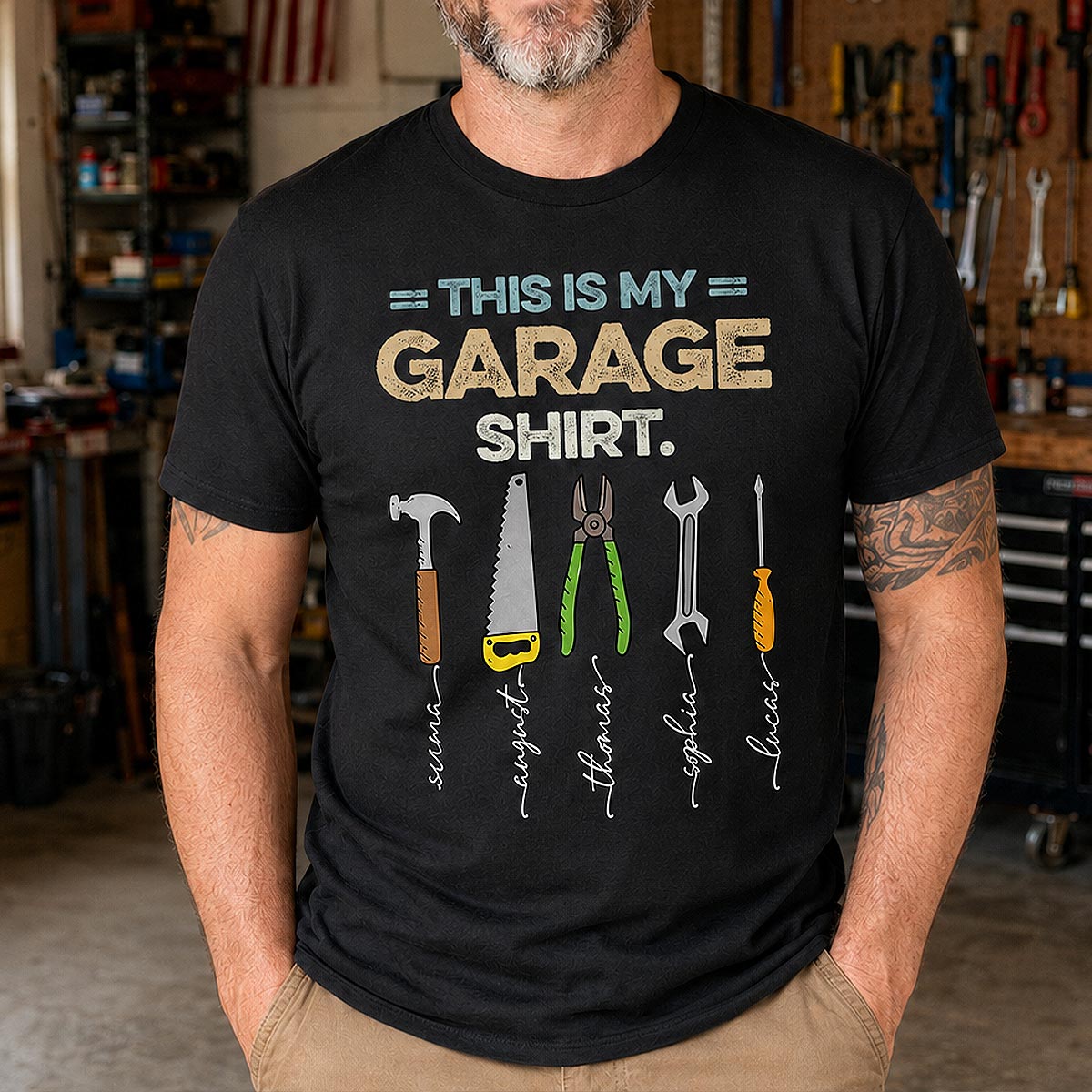 This Is My Garage Shirt Custom Kid Name - Personalized Shirt - Father's Day Gift For Mechanic Dad, Grandpa — Black