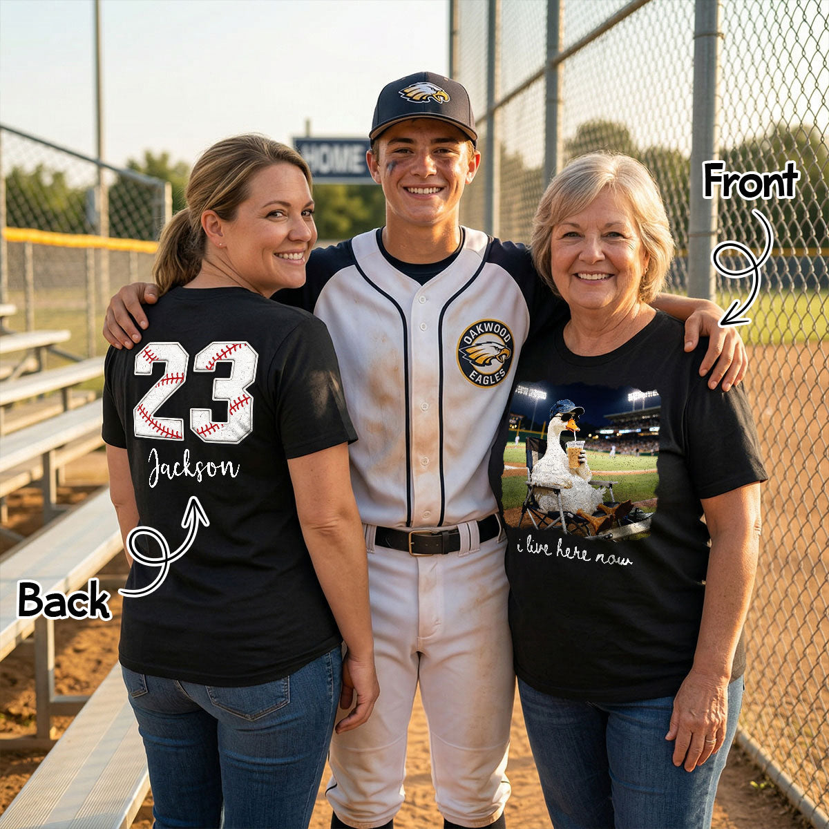 Ahora Vivo Aquí Mapache Ganso En El Campo - Camisa Personalizada De Doble Cara - Mamá Y Abuela De Béisbol Softbol — Negro