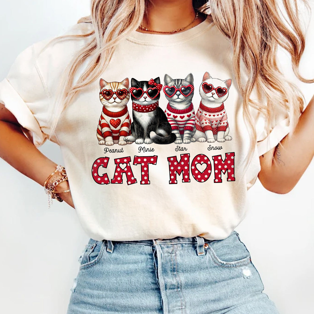 Camiseta Personalizada con Estampado Mamá Gata, Regalo para Mamás Gata — Arena