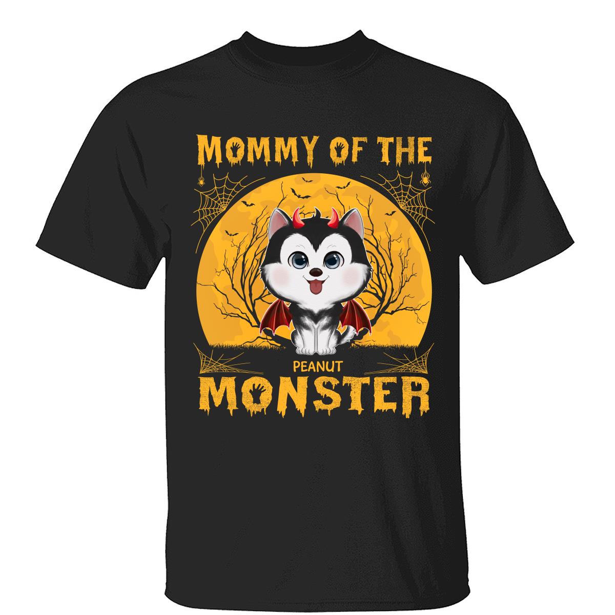 Yellow Moon Mommy Of Monster Watercolor Cute Dogs Personalized Shirt — Black