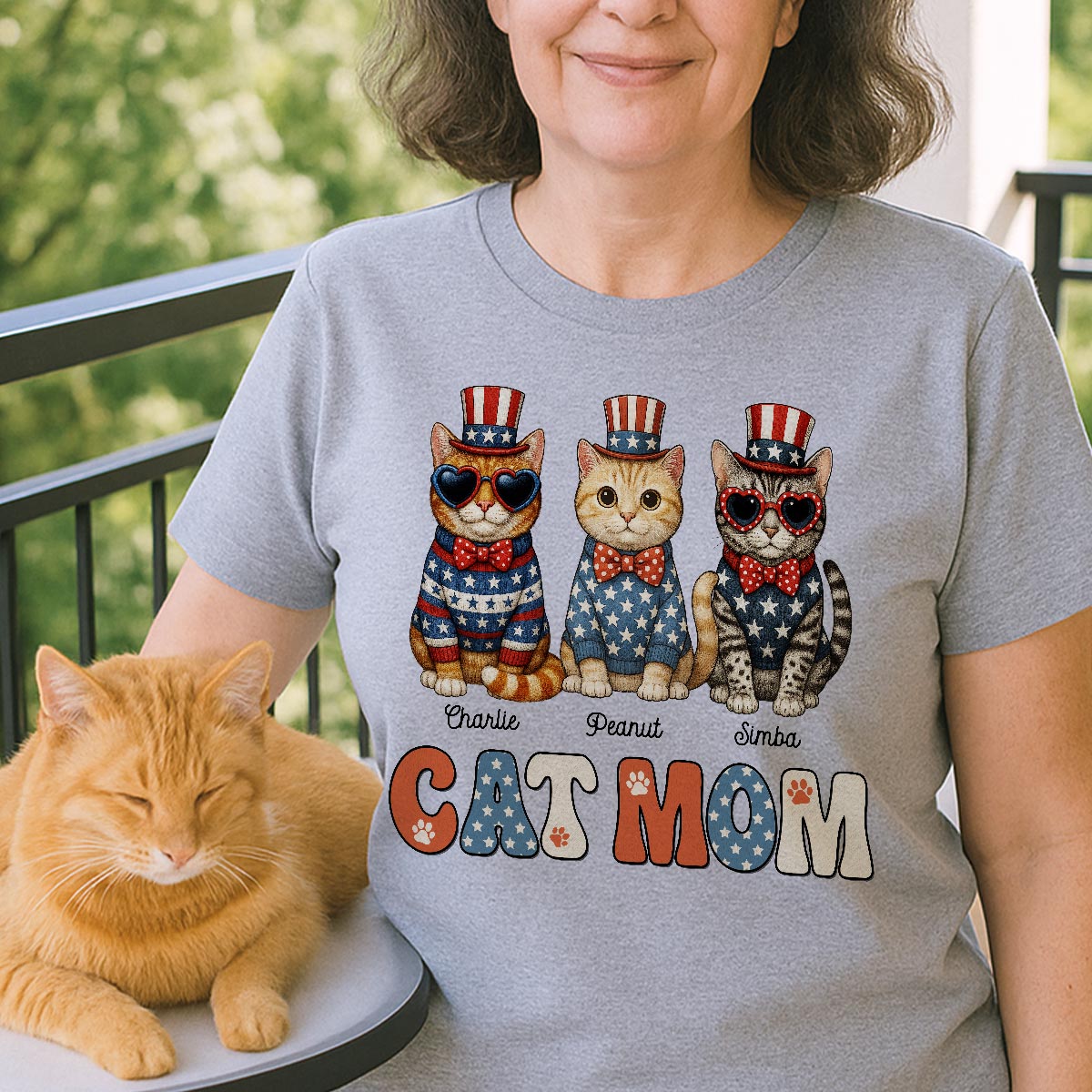Camiseta Personalizada Mamá Gato 4 De Julio Retro Vintage — Gris Deportivo