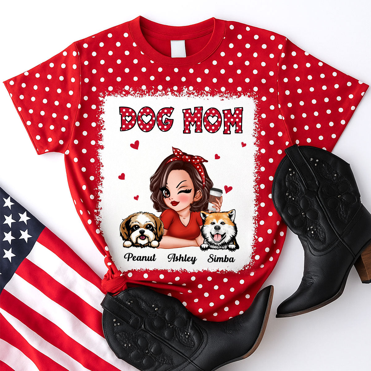 Gepunktetes Personalisiertes 3D-Shirt für Hundemamas — Weiß