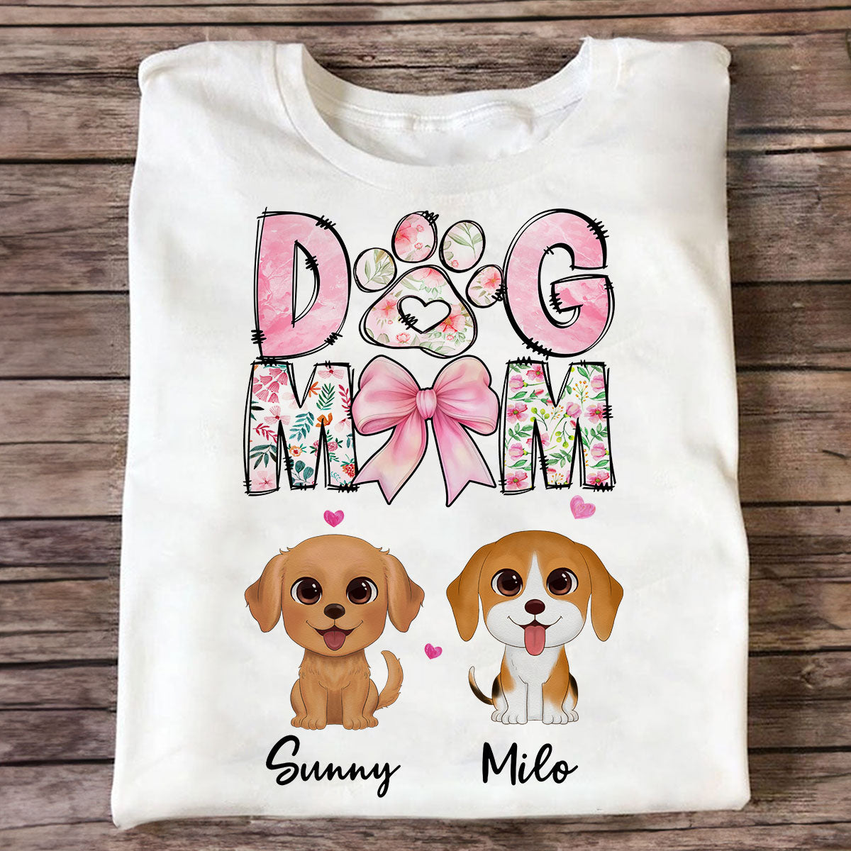 Dog Mom Pink Coquette Personalized Shirt, Watercolor Cute Dog, Gift for Dog Moms — White