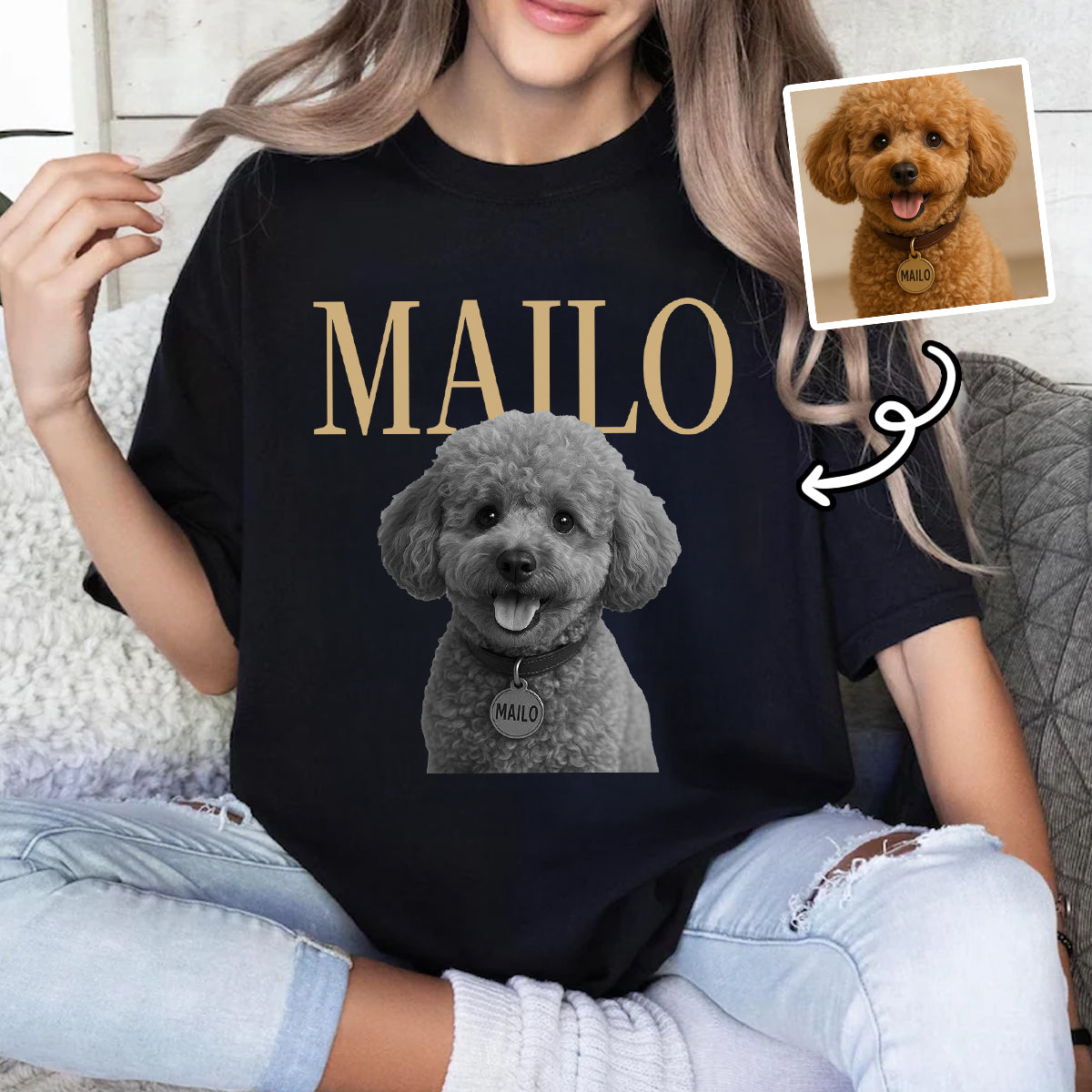 Individuelles Haustier-Foto und Name - Personalisiertes Shirt - Vintage-Shirt für Tierliebhaber — Schwarz
