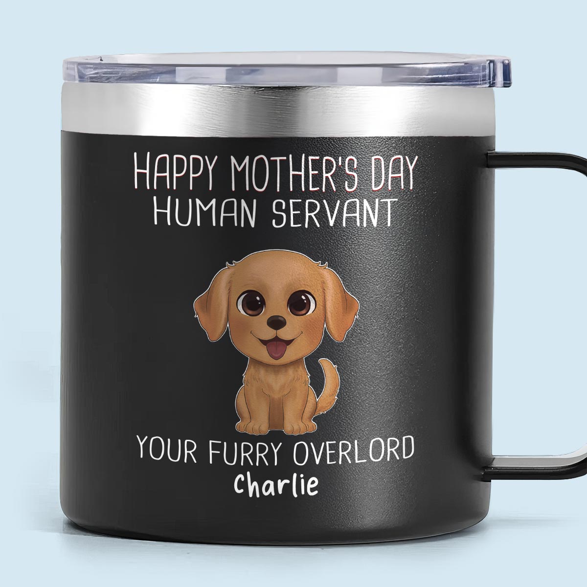 Happy Muttertag Vatertag Menschlicher Diener Aquarell Süße Hunde Personalisierter Edelstahlbecher mit Griff — Schwarz