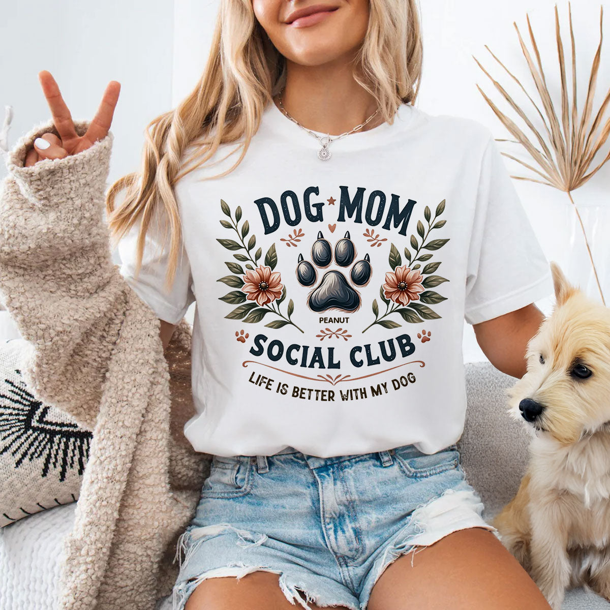 Dog Mom Social Club Personalized Shirt, Trendy Gift for Dog Moms β White