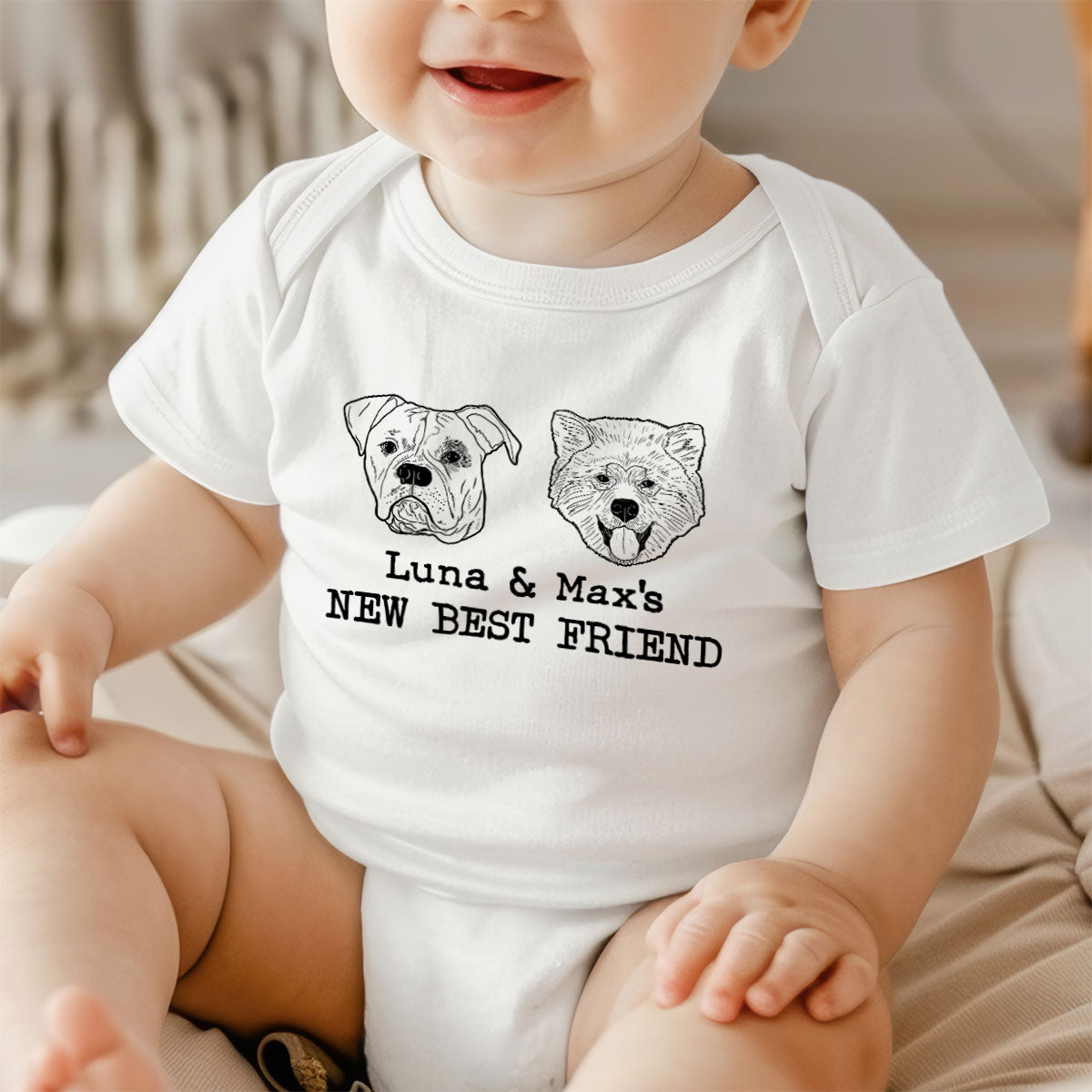 New Best Friends Dog Cat Outline Baby Shower Gift, Newborn Baby Gift Personalized Baby Onesie Baby Shirt — White