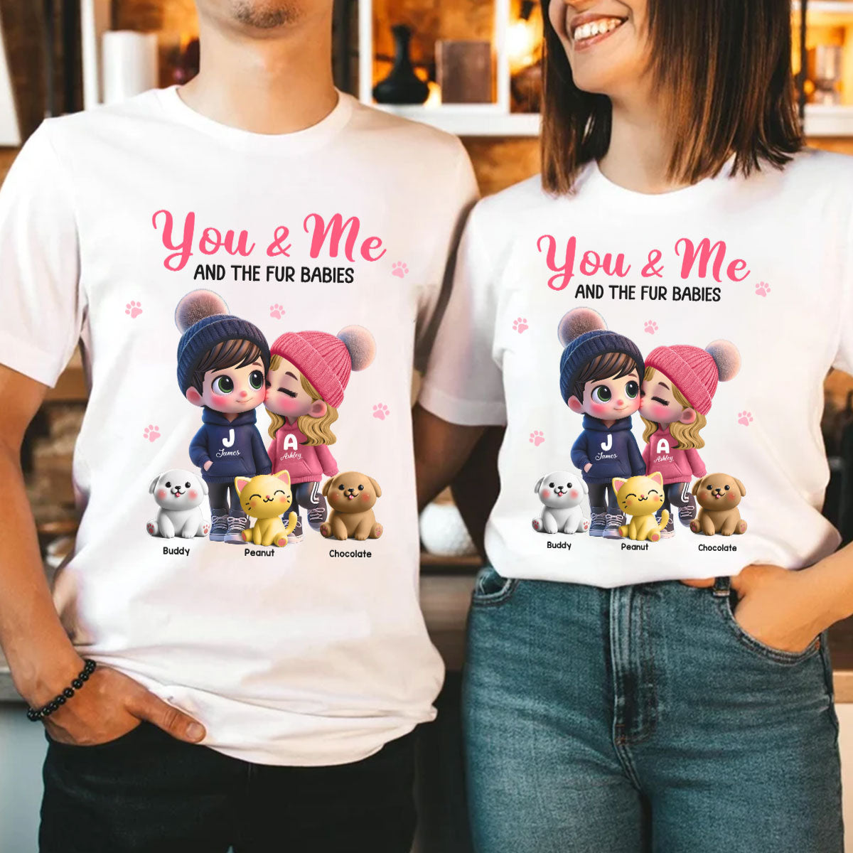 You Me And The Dog Cat Cute Cartoon Couple Walking Personalized Shirt, Just Because, Anniversary, Gift for her, gift for him — Sport Grey