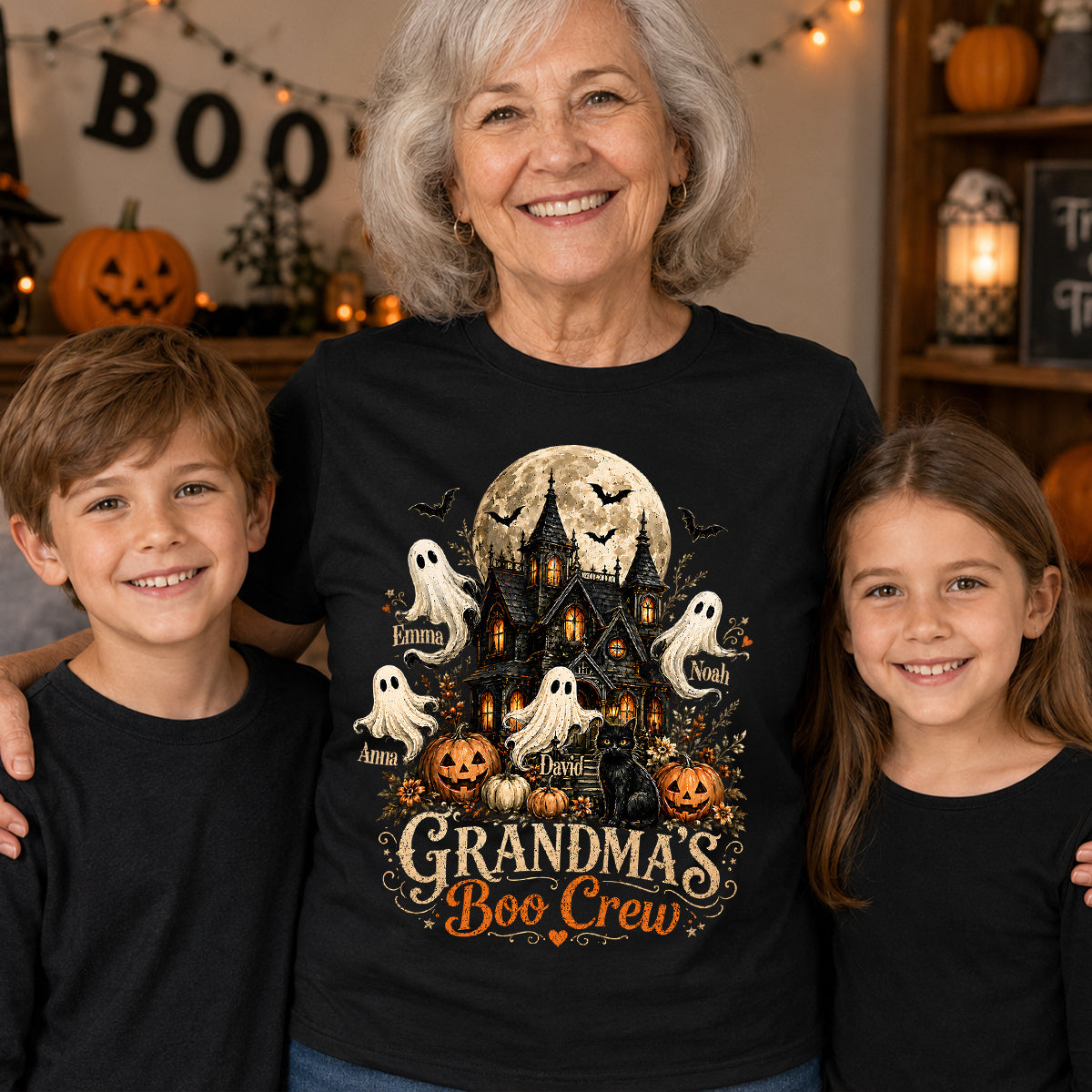 Grandma's Boo Crew Halloween Haunted House - Personalized Shirt - Gift for Grandma — Black