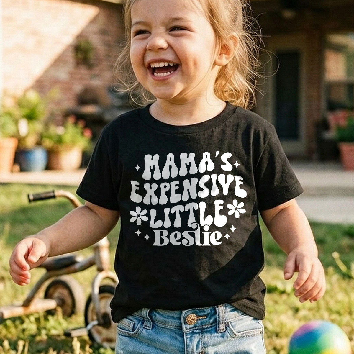 Mama's Expensive Little Bestie Funny Shirt For Kid — Black
