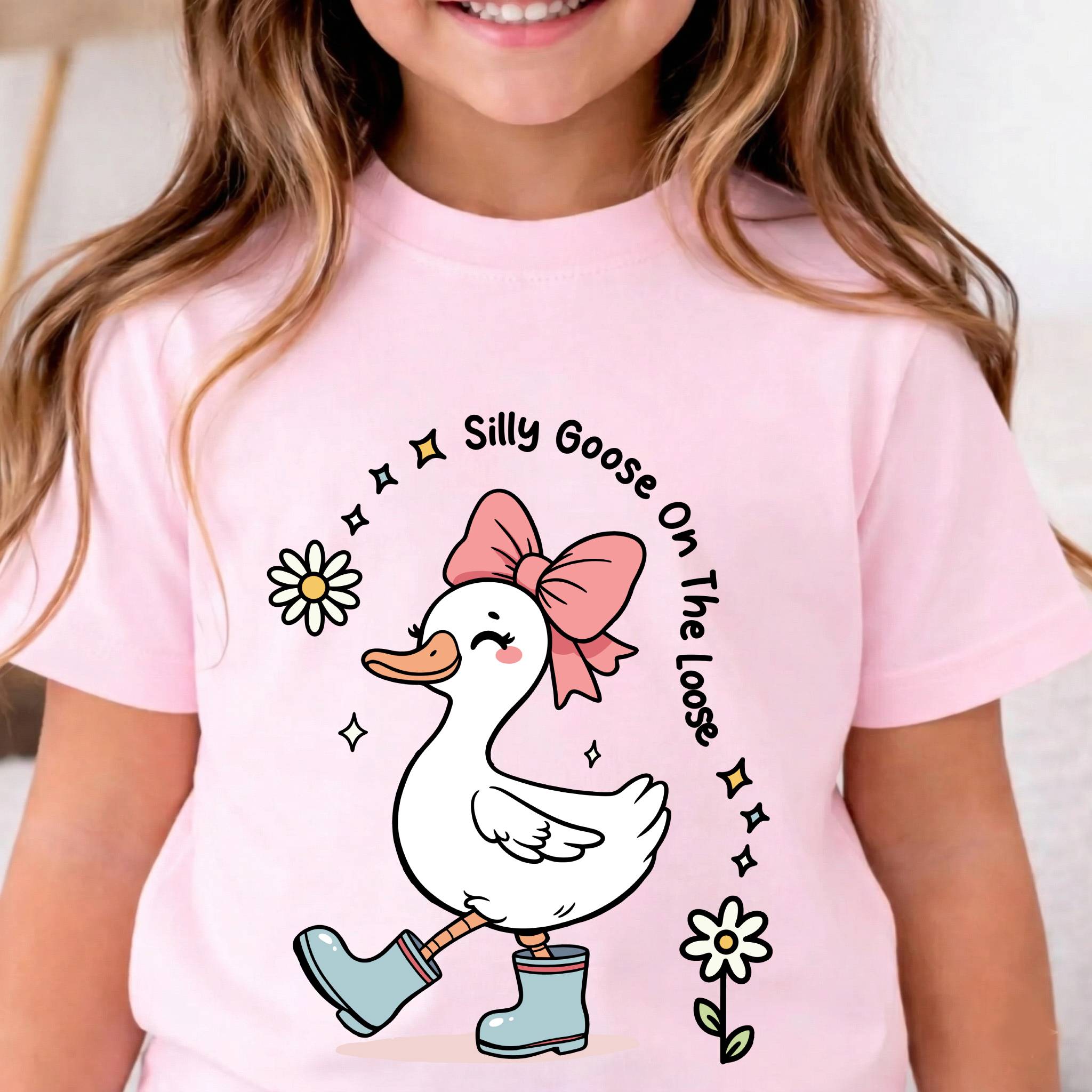 Silly Goose On The Loose Funny Shirt For Kid, Little Girl — Light Pink