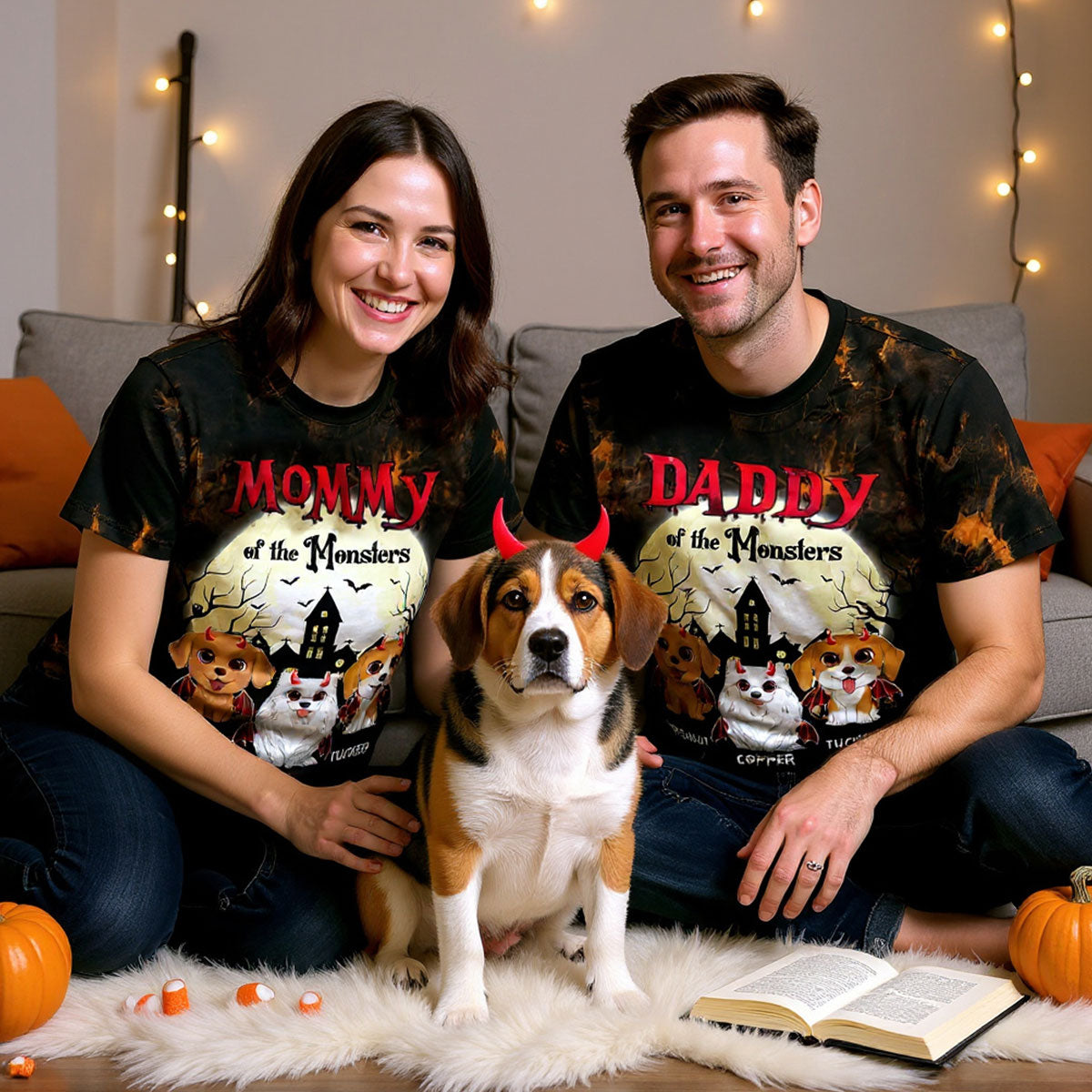Halloween Mommy Daddy Of The Monsters Dogs Personalized Shirt, Spooky Halloween Costume For Dog Lovers, Dog Mom, Dog Dad — Black