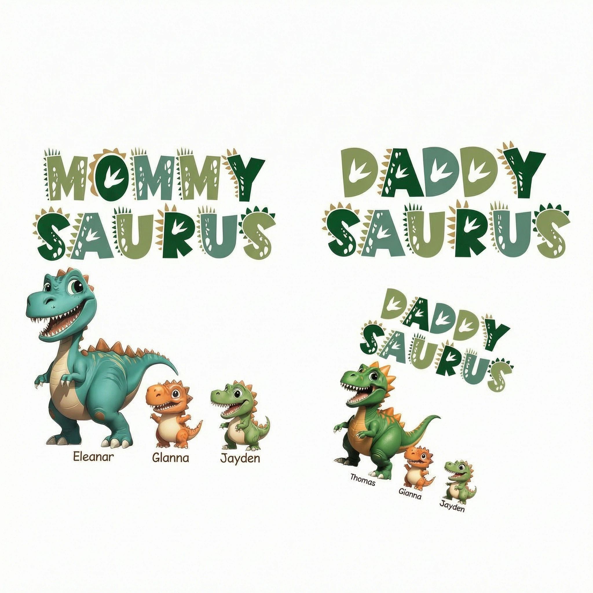 3D Effect Daddysaurus Mommysaurus Personalized Matching Shirts [Set Of 2 Shirts]