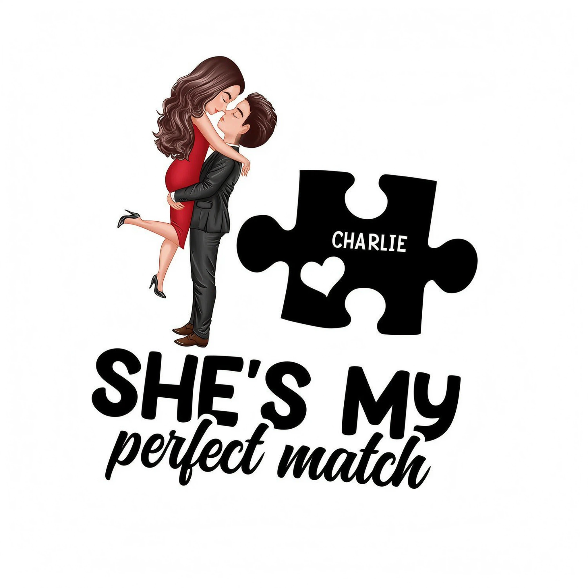 Couple Perfect Match Puzzle Couple Hugging Kissing Valentine�s Day Personalized Matching Shirts [Set of 2 Shirts]