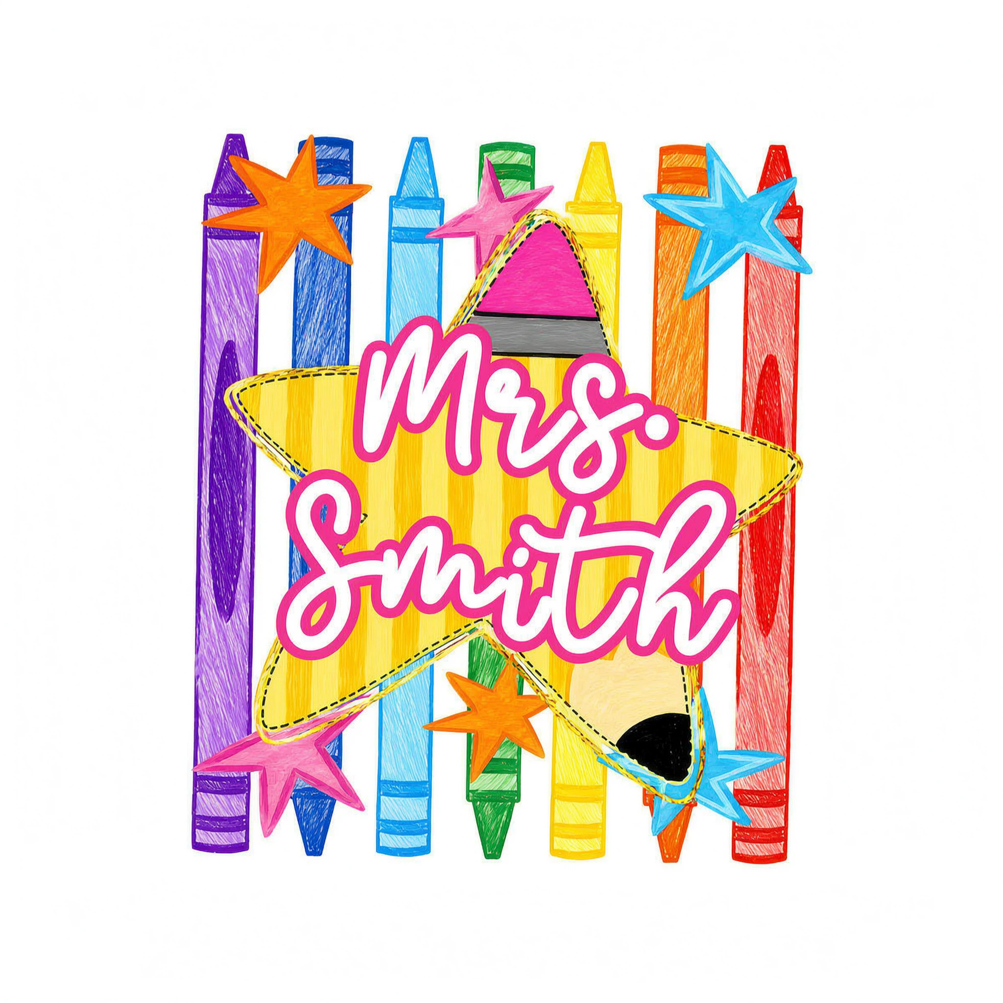 Striped Custom Teacher Name Pencil Crayons - Personalized Shirt