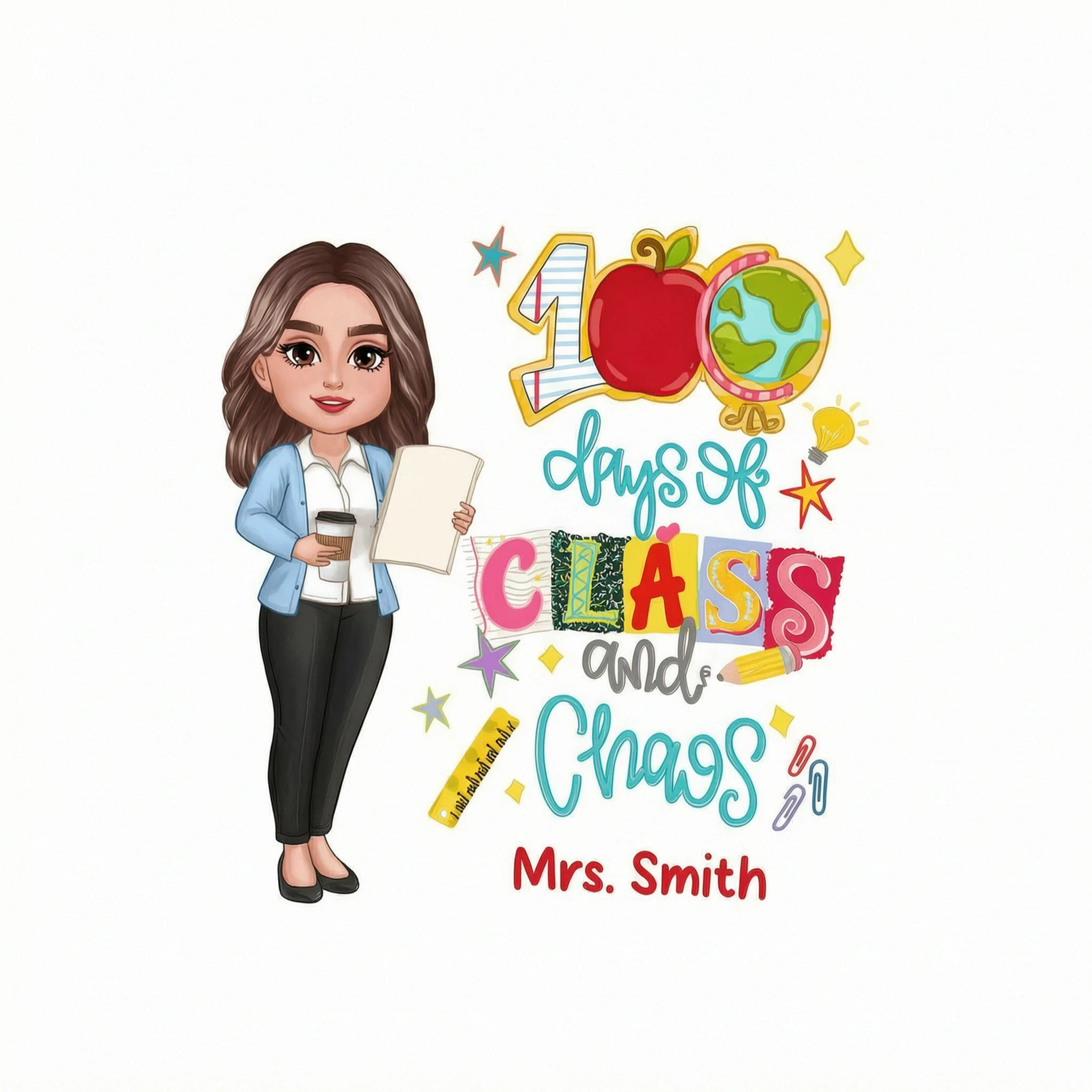 100 Days Of Class & Chaos Teacher - Personalized Shirt