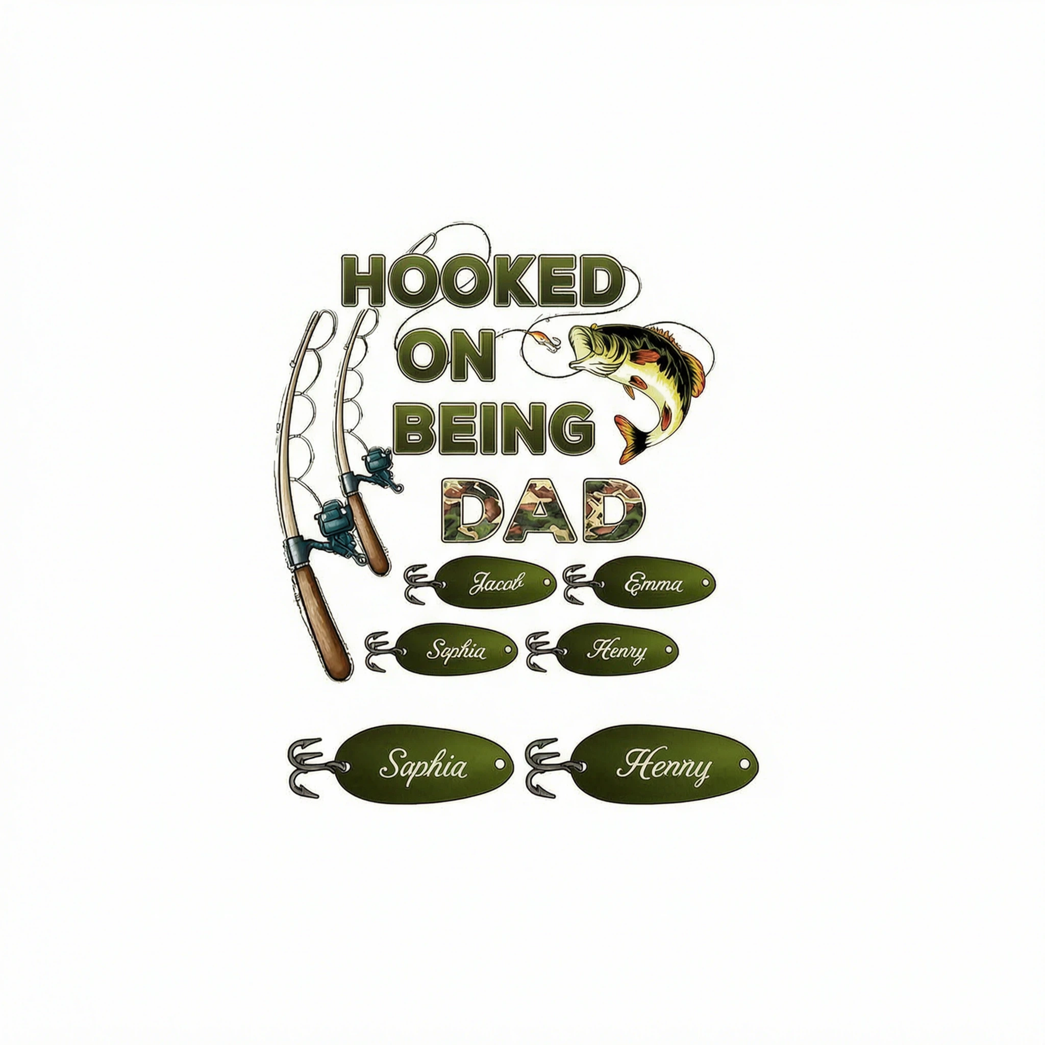 Hooked On Being Dad Grandpa Fishing Camouflage Personalized Shirt, Gift For Dad, Husband, Grandpa