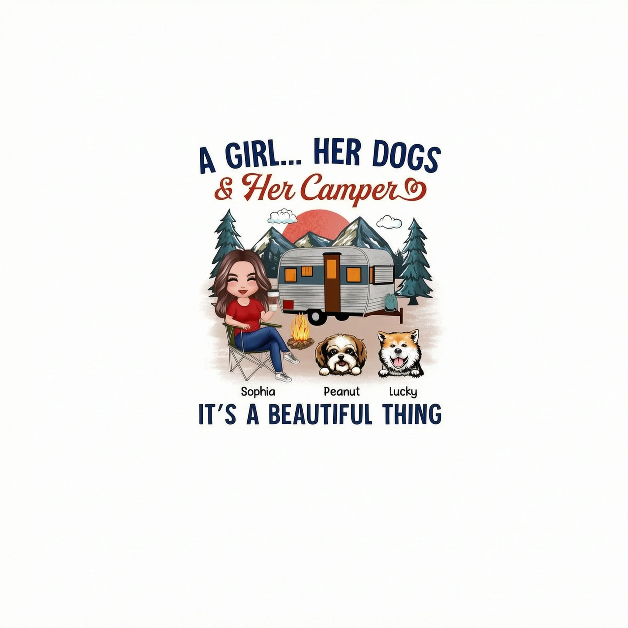 A Camping Girl And Her Dog Retro Personalized Shirt
