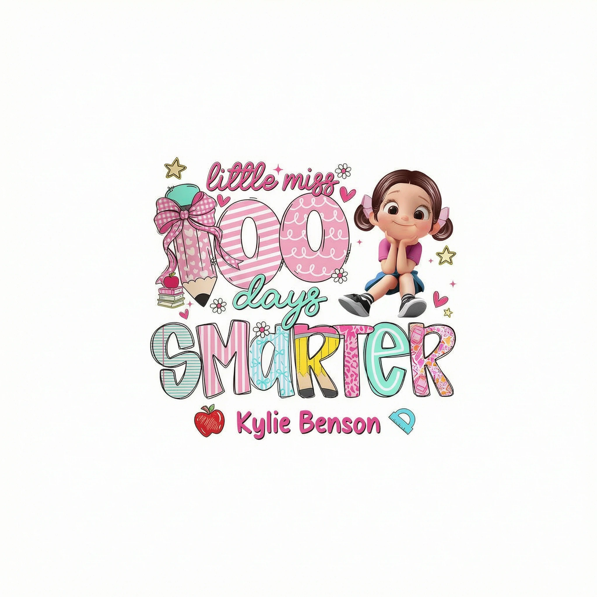 Little Miss 100 Days Smarter Little Girl - Personalized Kid T-Shirt - 100 Days Of School For Daughter, Granddaughter