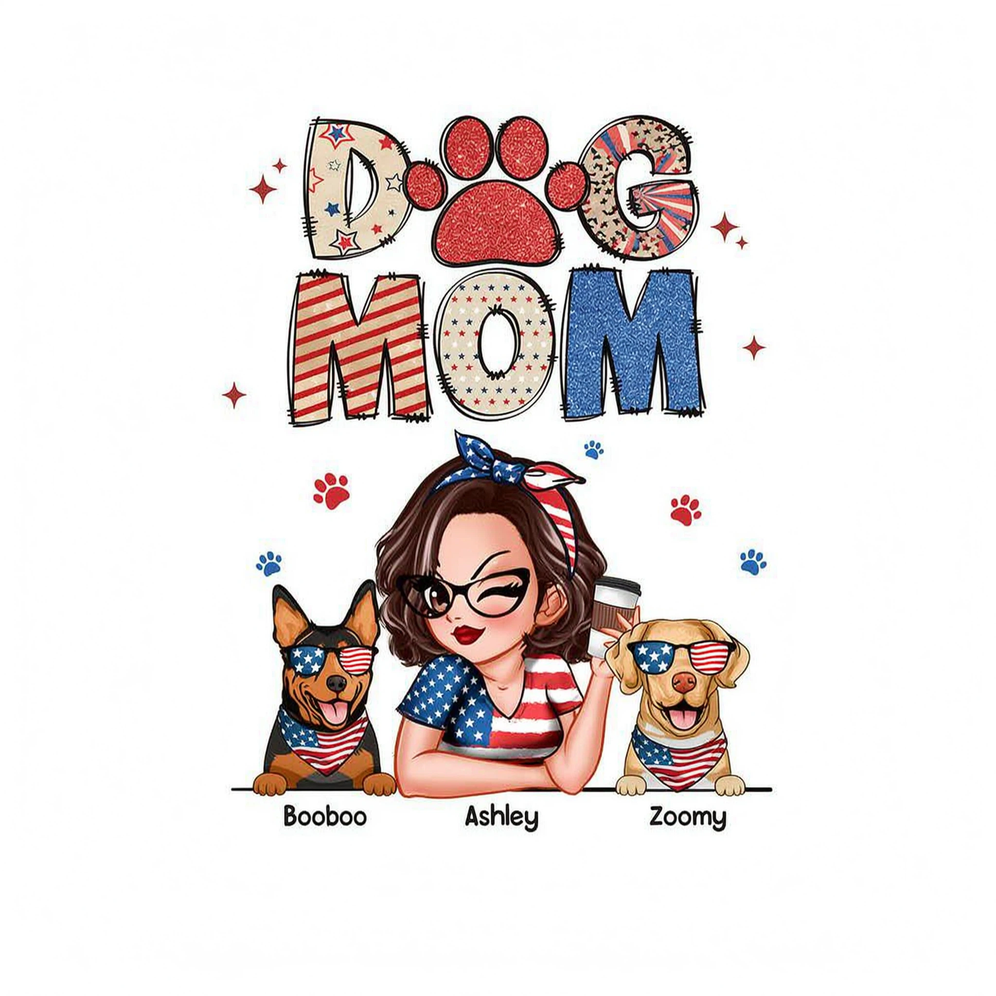Dog Mom 4th of July America Sparkly Pattern Personalized Shirt, Independence Day