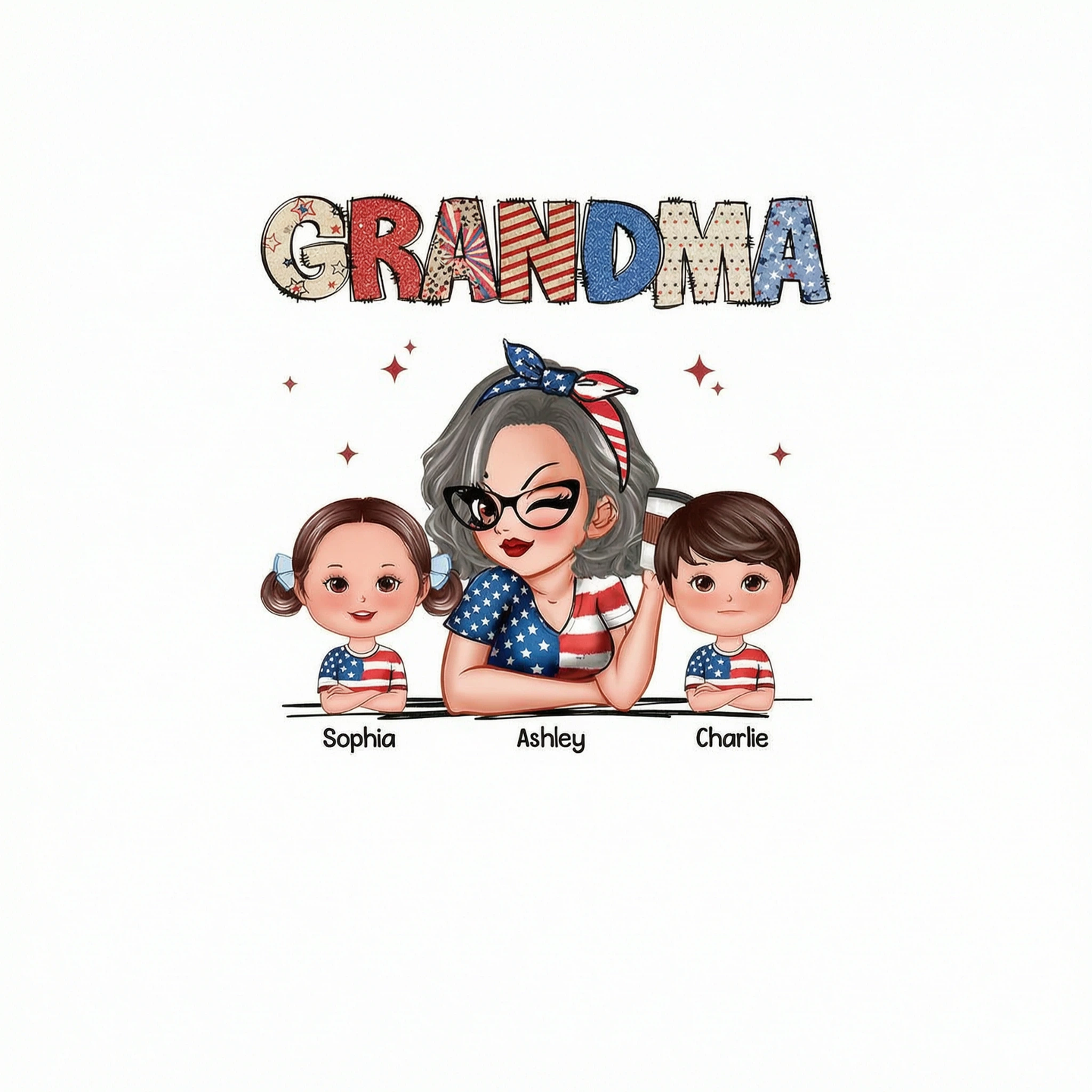 Grandma 4th Of July Sparkly Pattern Personalized Shirt, Independence Day