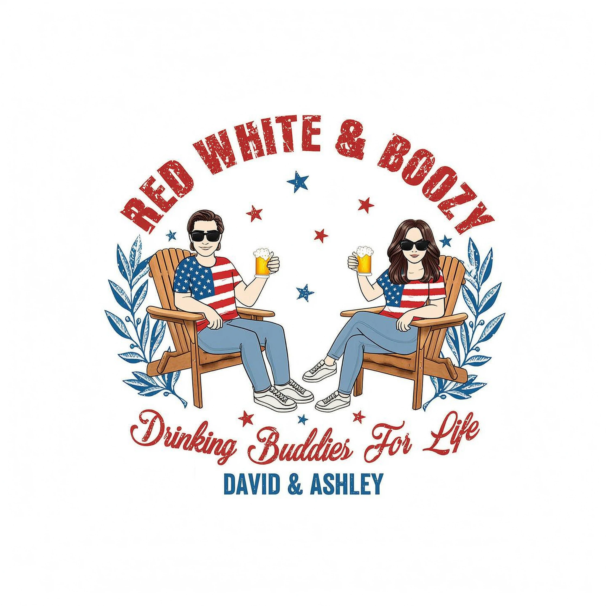 Red White & Boozy Beer & Cocktail Club, Personalized Matching Shirt For Couples, 4th Of July