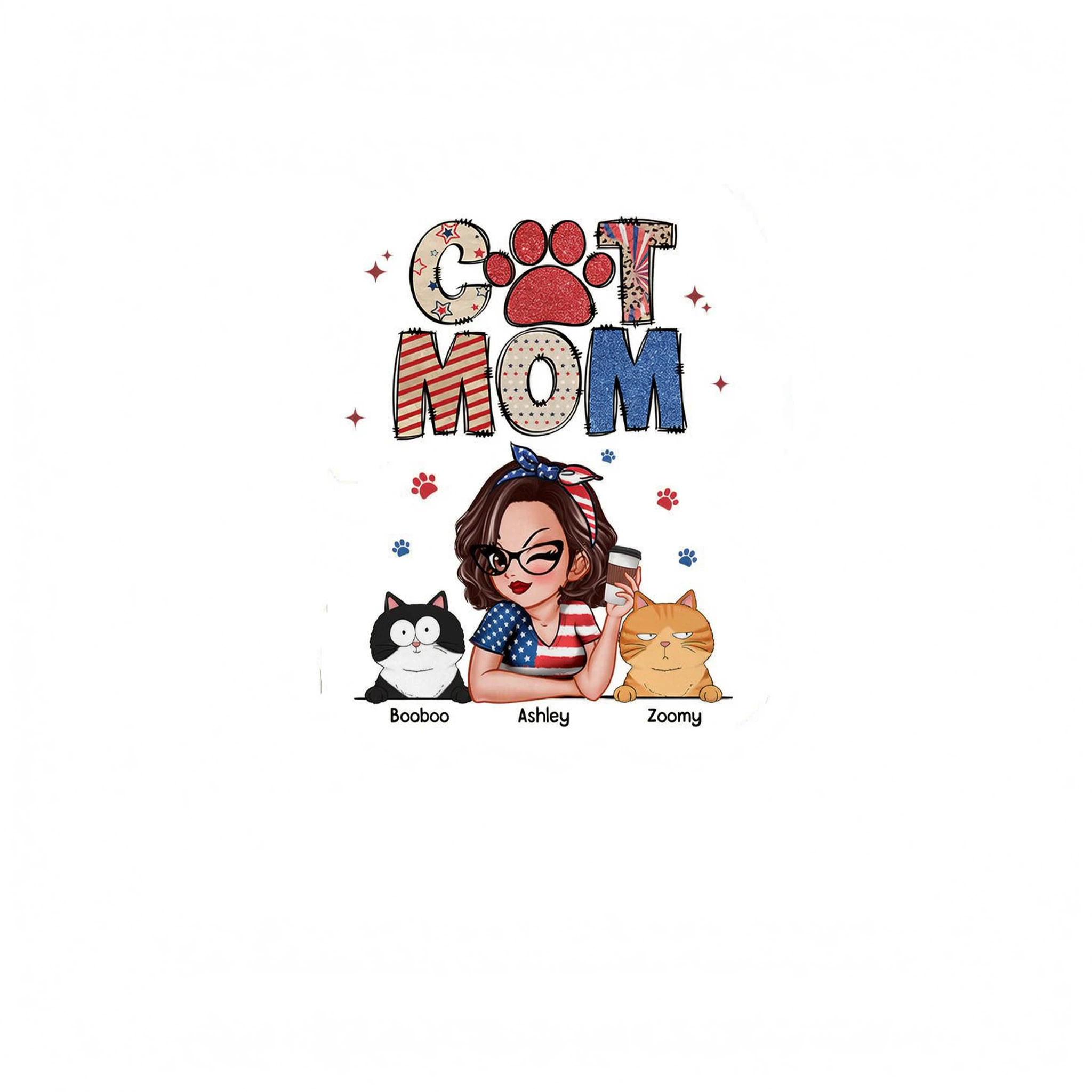 Cat Mom Sparkly Pattern Personalized Shirt, Gift For Cat Mom