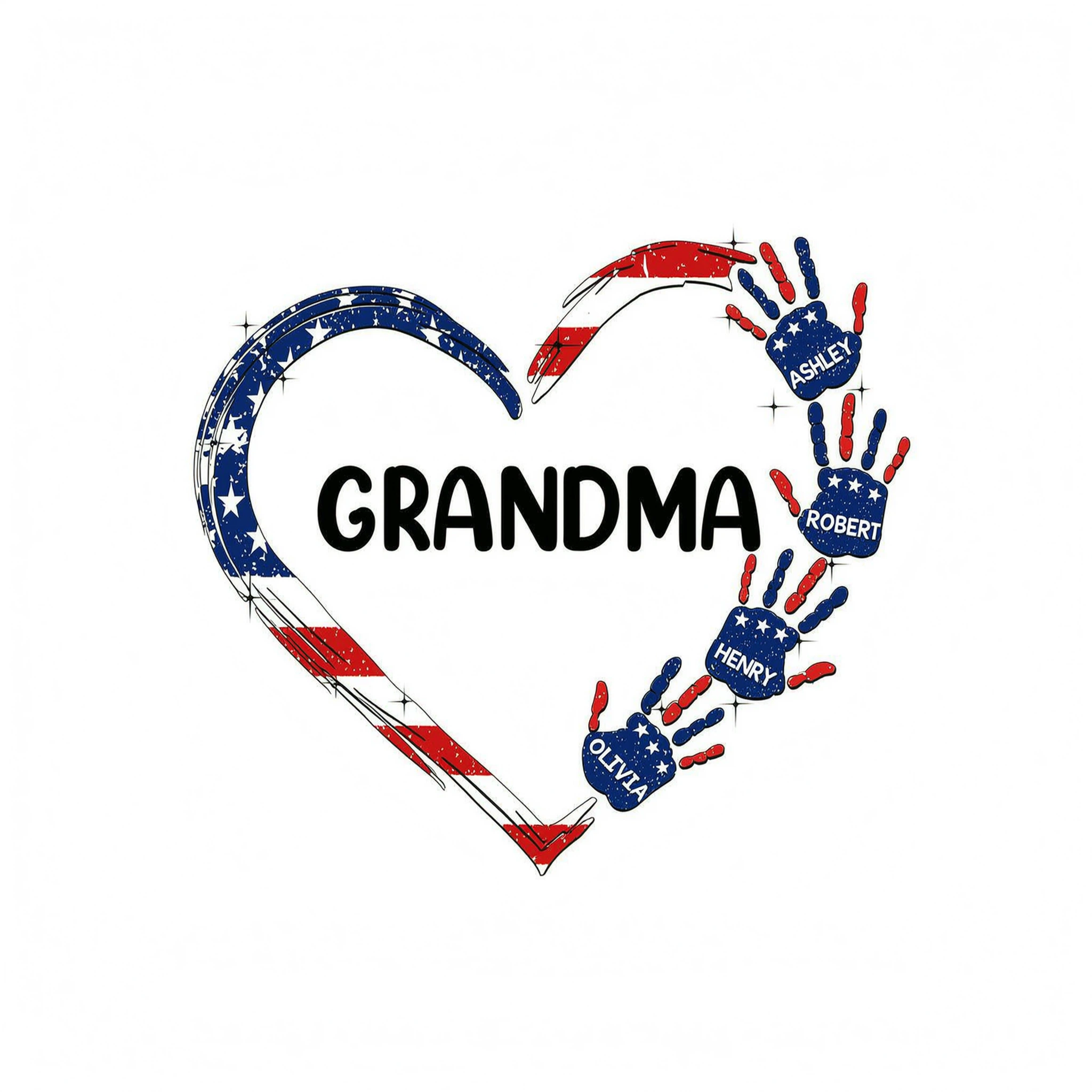 Grandma Mom Heart Handprints 4th Of July Independence Day Personalized Shirt