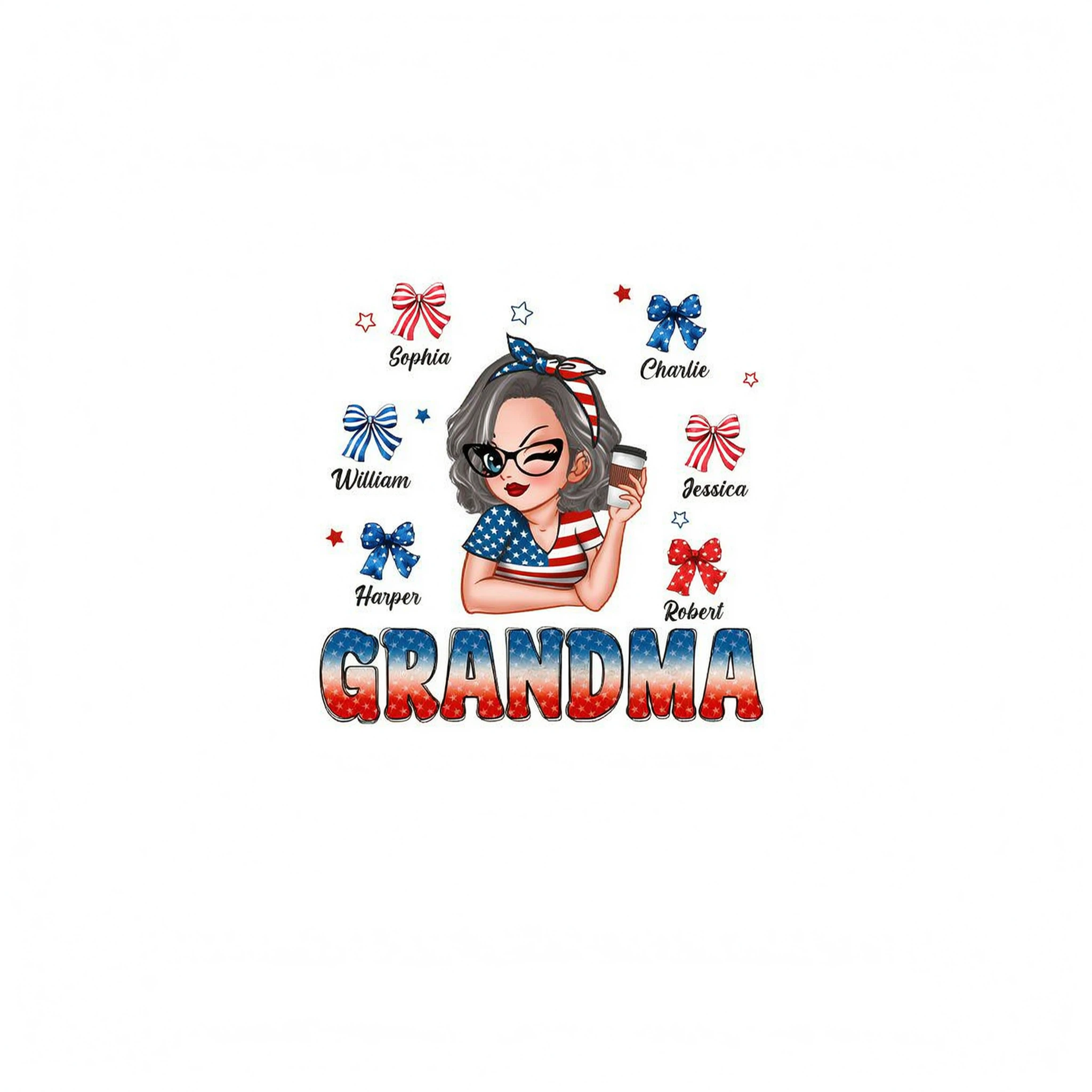 4th Of July Bows Coquette Grandma With Grandkids Names Personalized Shirt