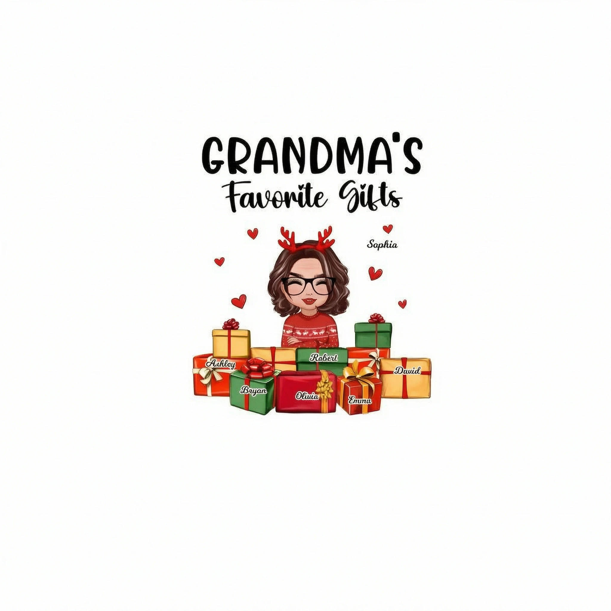 Christmas Cute Grandma Favorite Gifts Grandkids Names Personalized Shirt