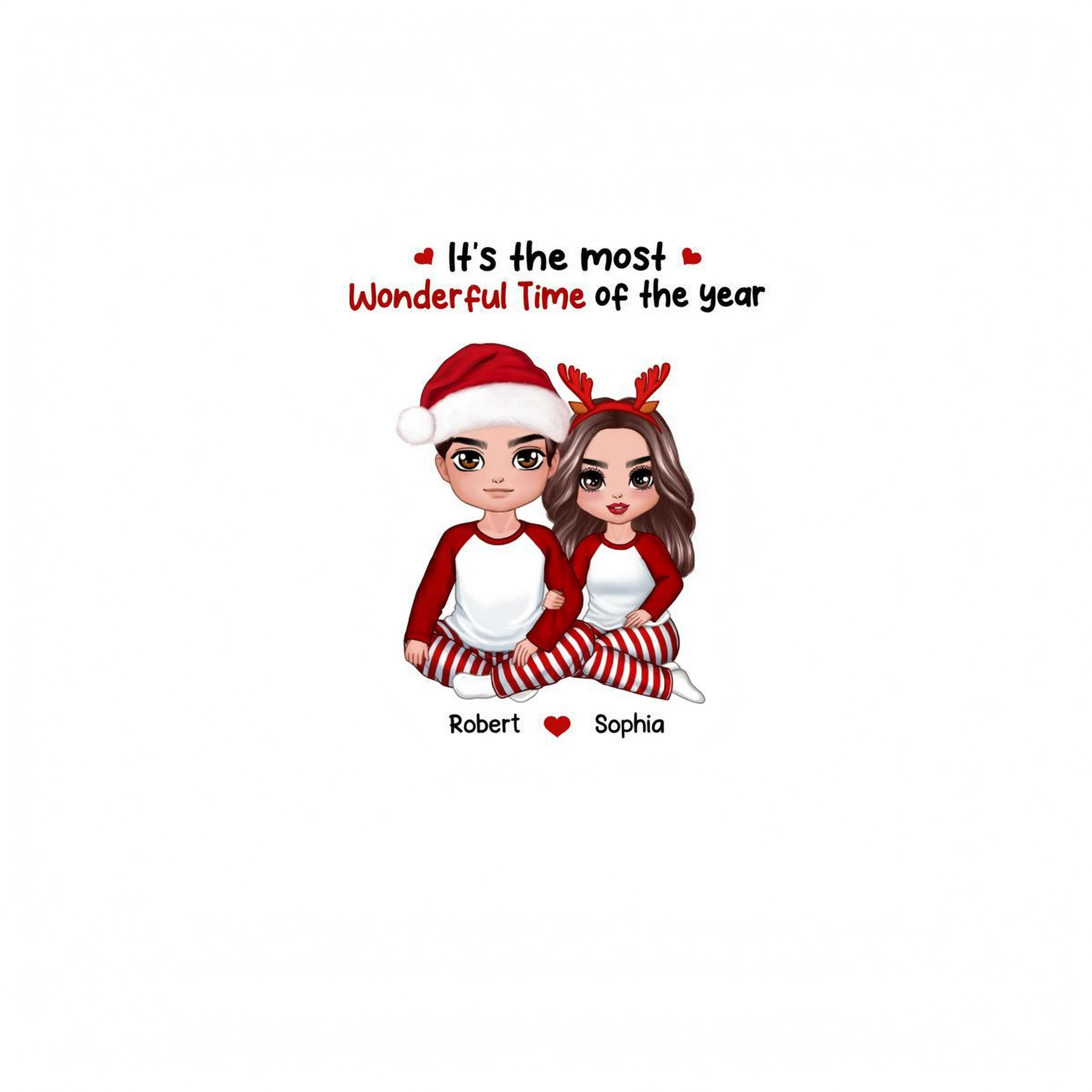 Christmas Doll Couple Sitting Hugging Gift For Him For Her Personalized Shirt