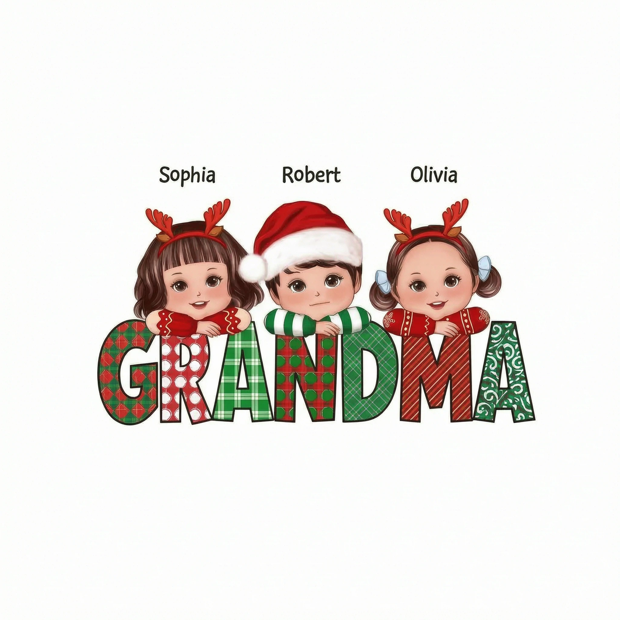 Christmas Pattern Grandma Cute Grandkids Laying Head On Arms Personalized Shirt