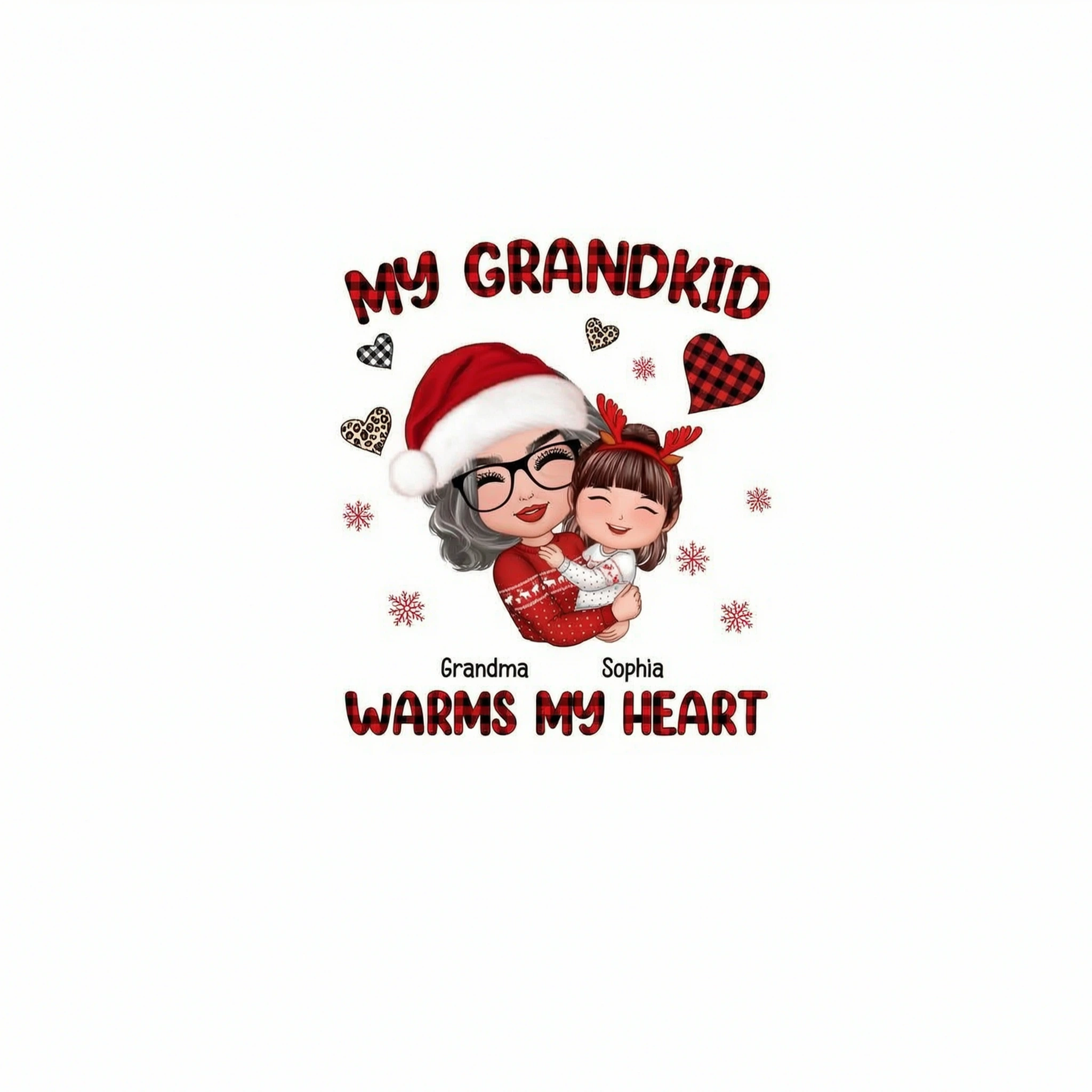 Christmas Patterns Hearts Doll Grandma Hugging Kid My Grandkids Warm My Heart Personalized Shirt