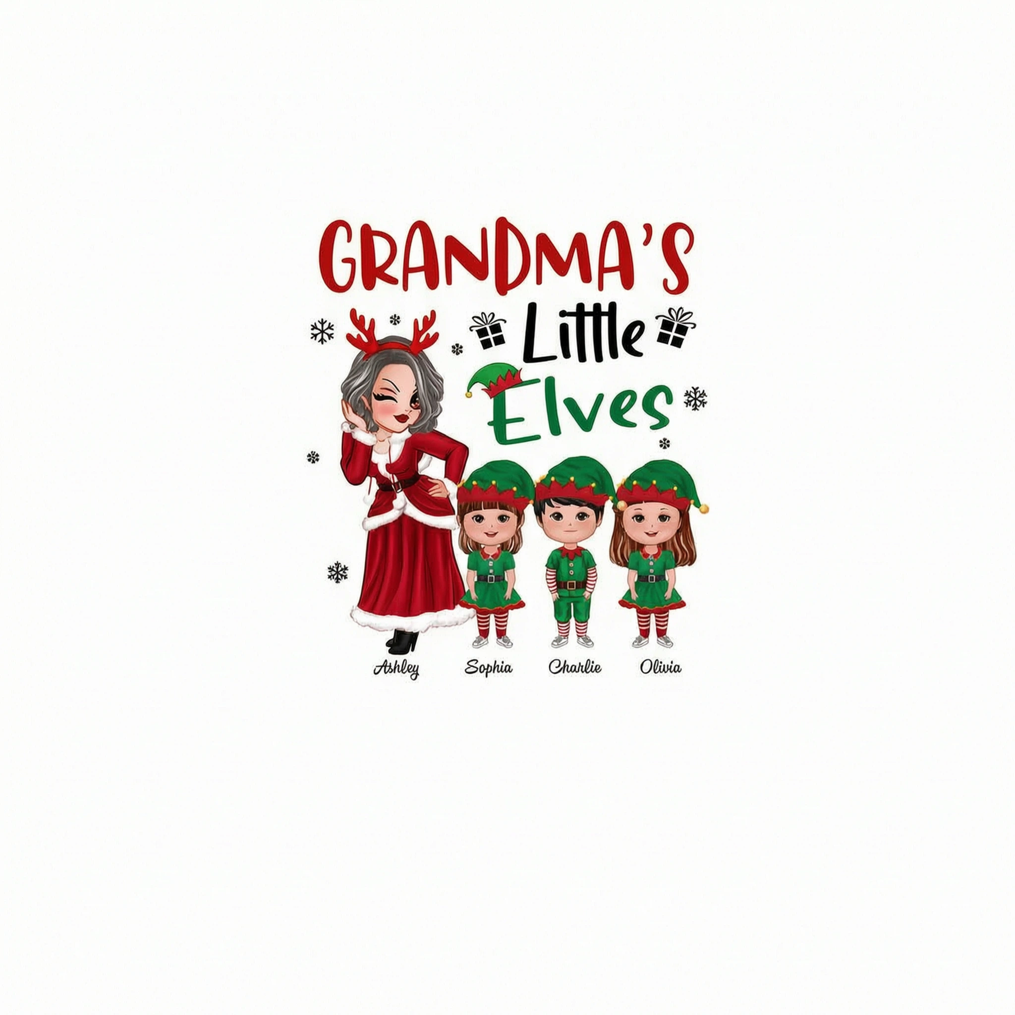 Christmas Pretty Grandma Mom Little Elves Doll Kids Personalized Shirt
