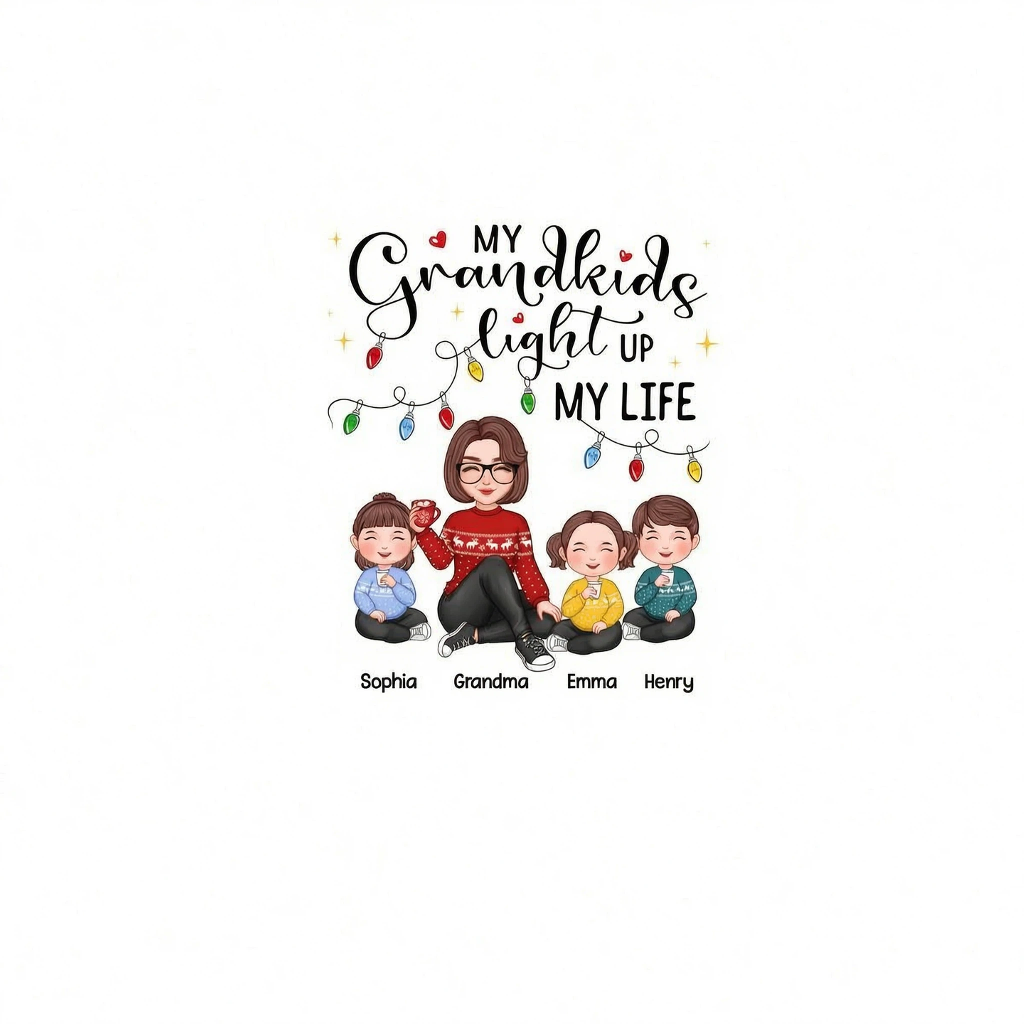 Cute Grandma My Grandkids Light Up My Life Christmas Personalized Shirt