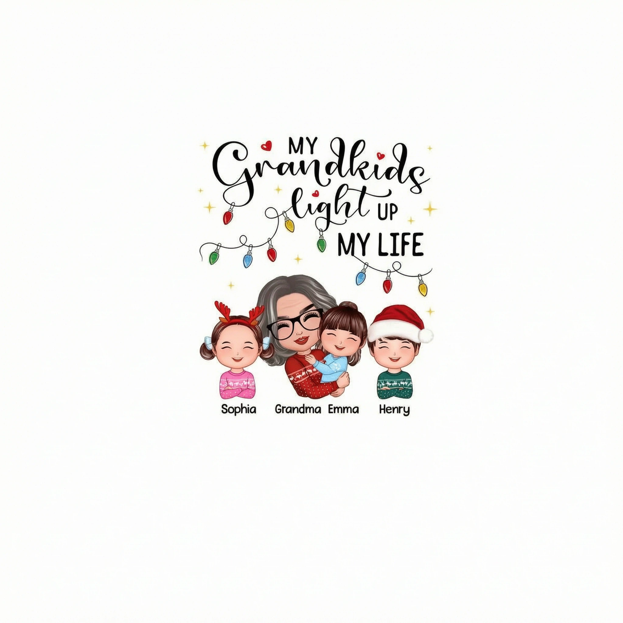Doll Grandma Hugging Kid My Grandkids Light Up My Life Christmas Personalized Shirt