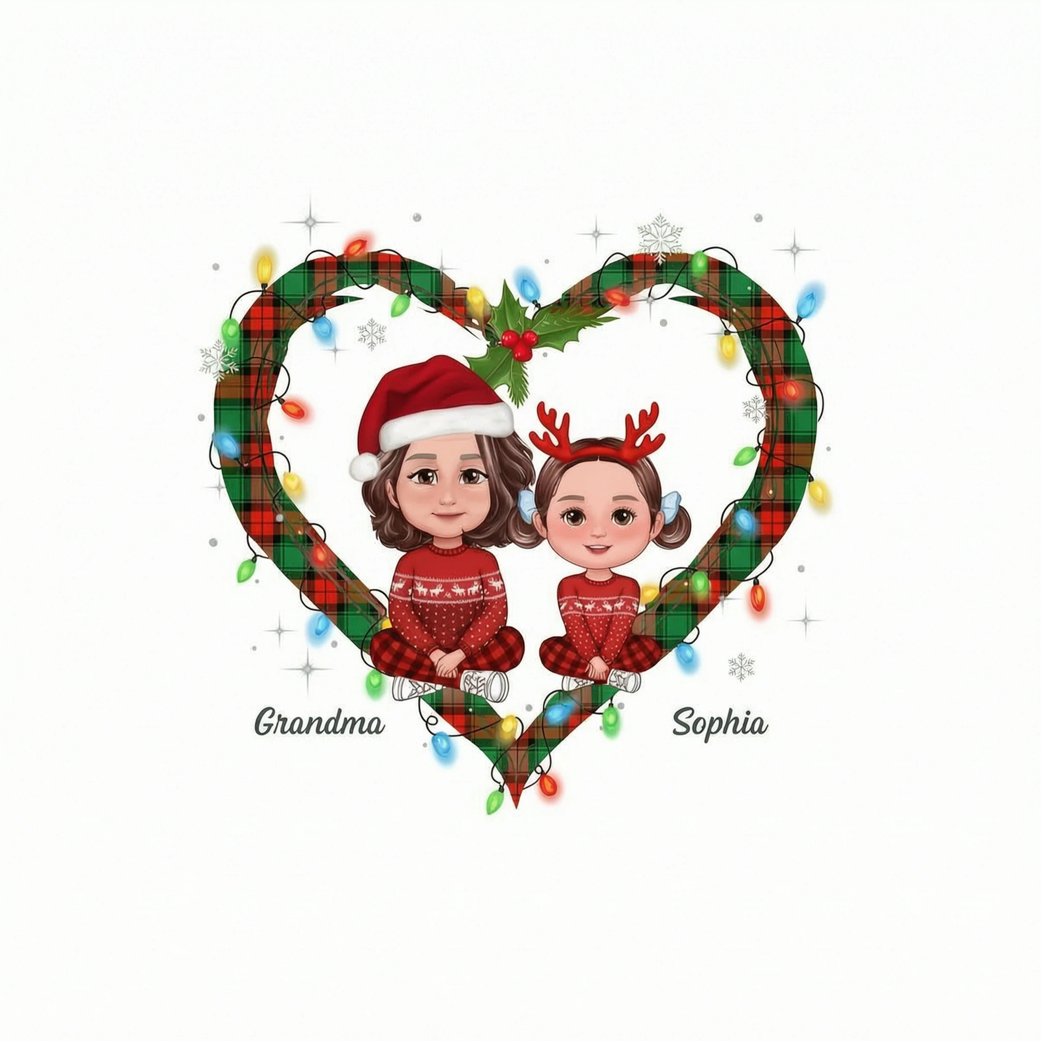Grandma Grandkids Crossed Legs Heart Christmas Pattern Personalized Shirt