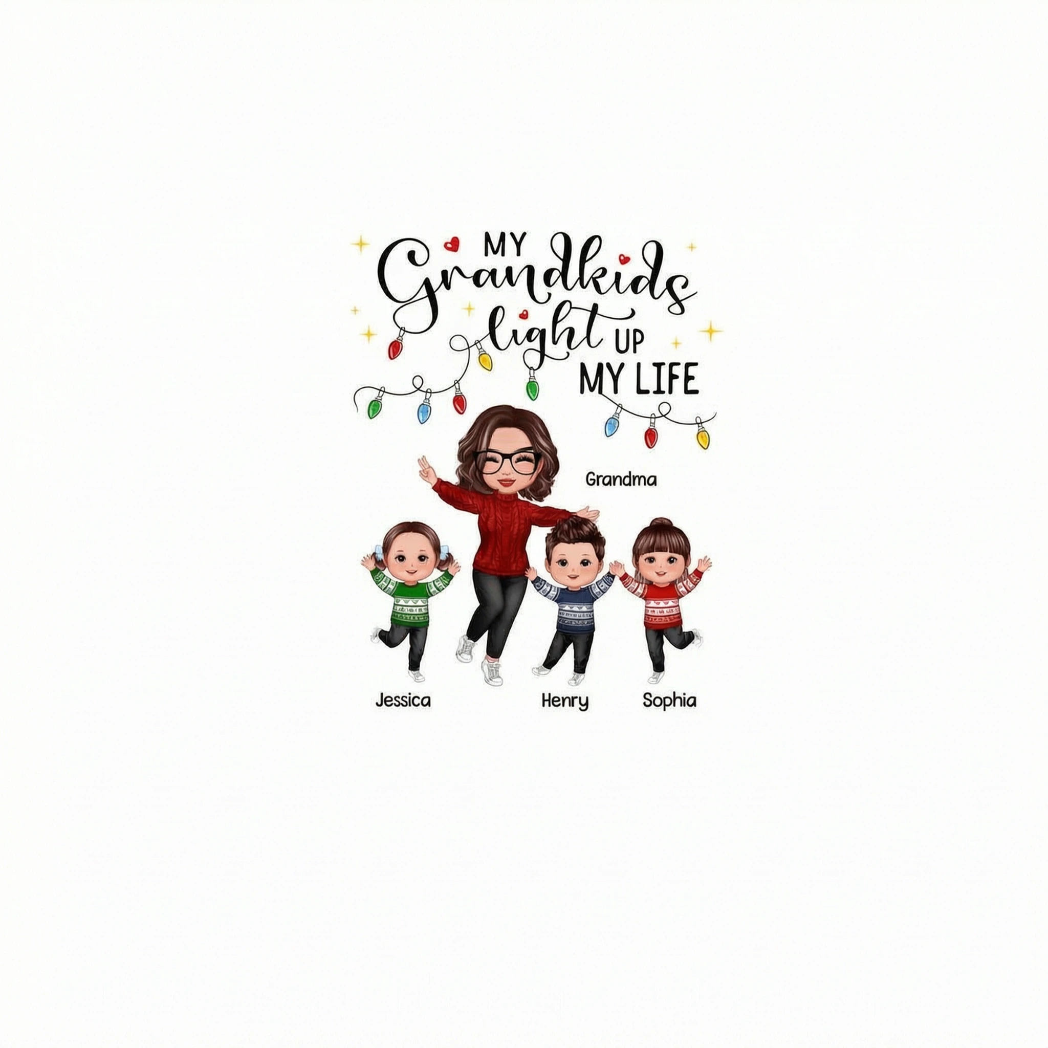 Happy Doll Grandma And Kids My Grandkids Light Up My Life Christmas Personalized Shirt