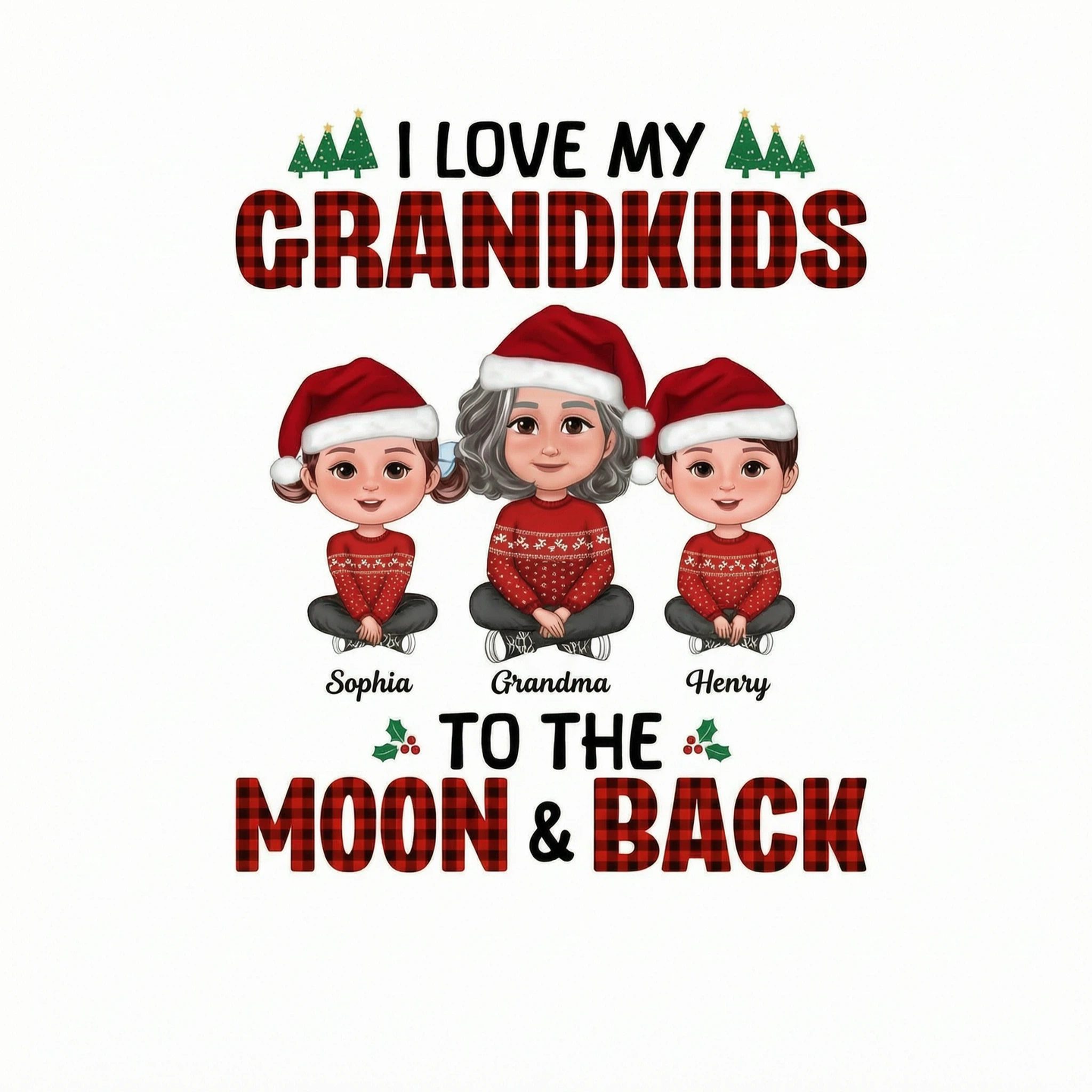 I Love My Grandkids To The Moon And Back Doll Grandma And Kids Sitting Crossed Legs Christmas Personalized Shirt