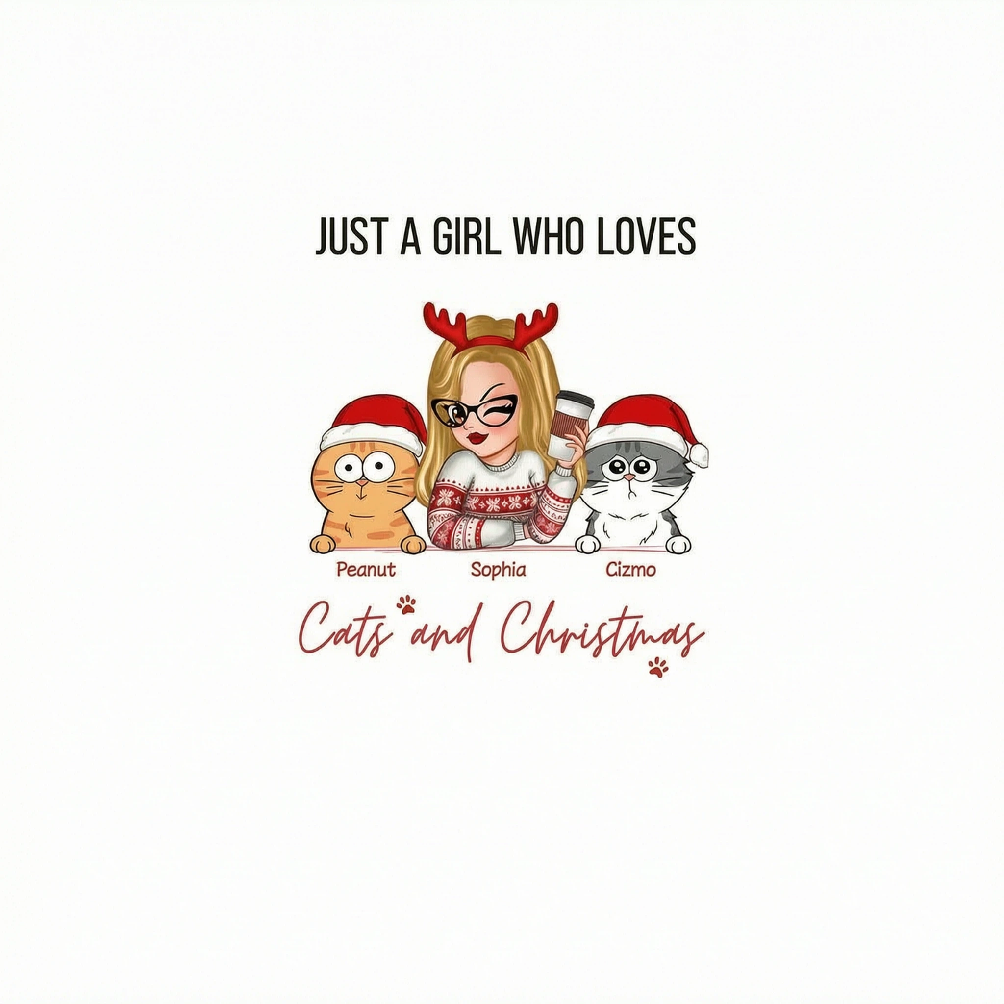 Just A Girl Who Loves Christmas And Her Cats Personalized Shirt, Christmas Sweater for Cat Lovers, Cat Mom
