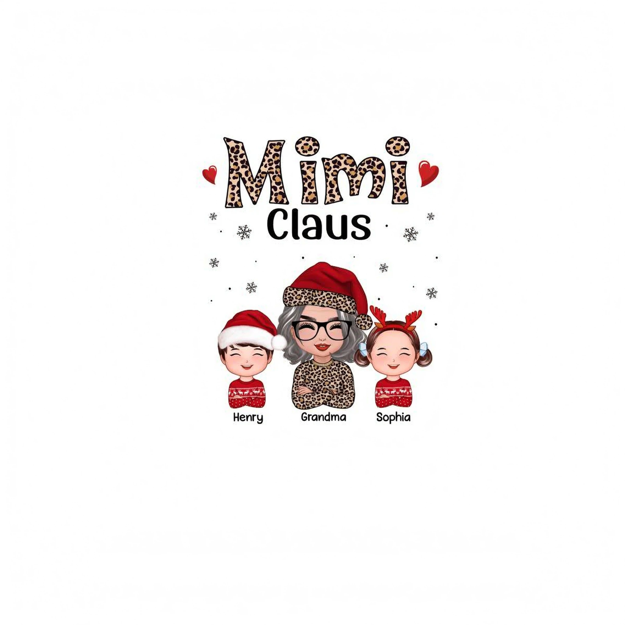 Leopard Grandma Claus Doll Grandma Grandkids Christmas Personalized Shirt