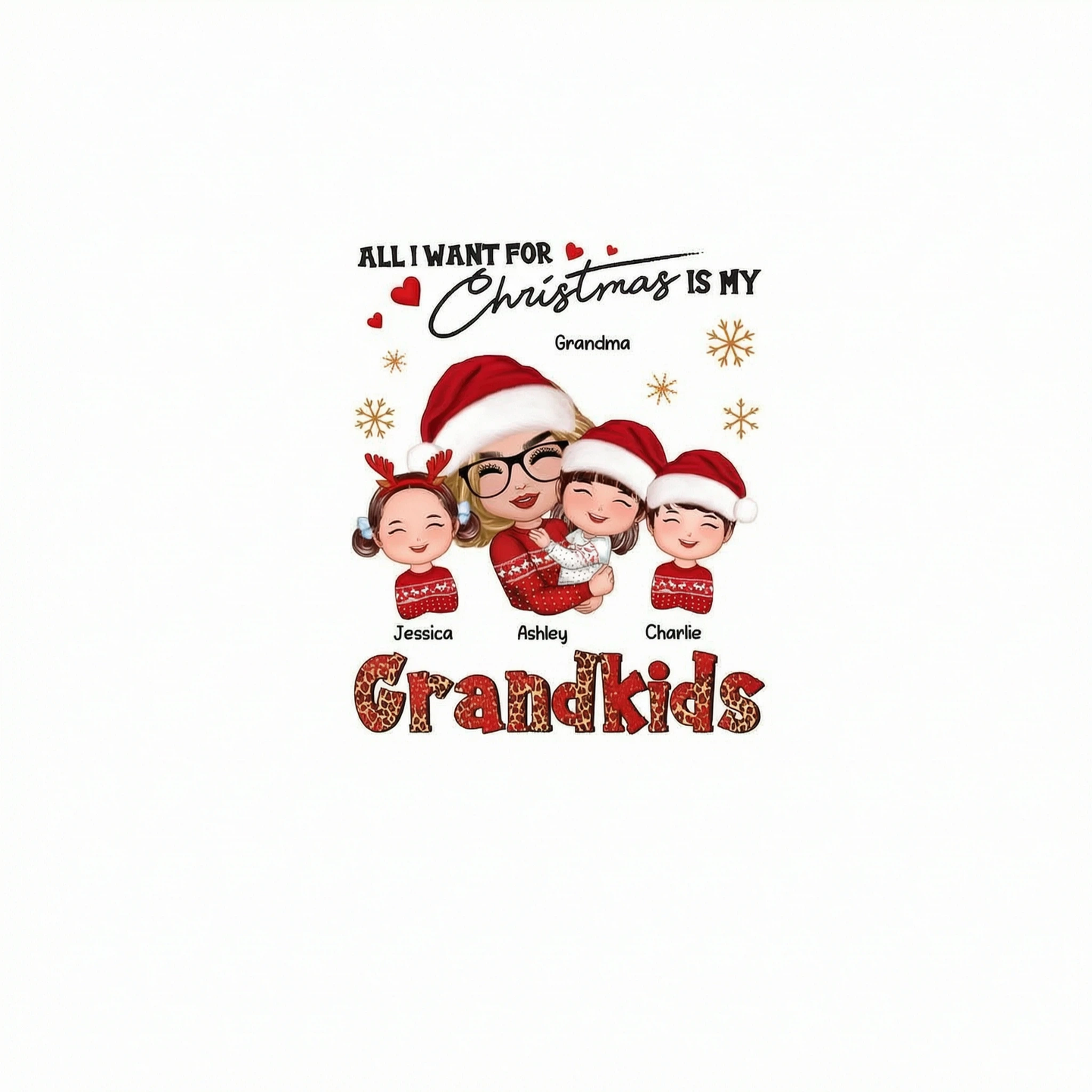 Leopard Christmas Doll Grandma Hugging Kid All I Want For Christmas Is My Grandkids Personalized Shirt