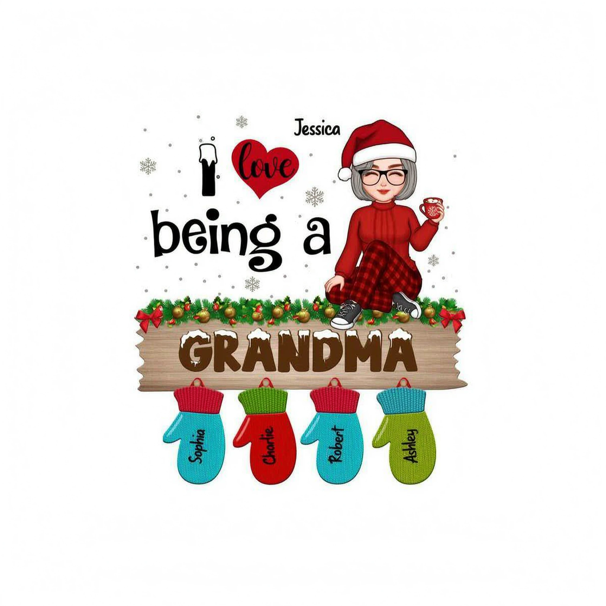 Love Being Grandma Mom Christmas Gloves Kids Names Personalized Shirt