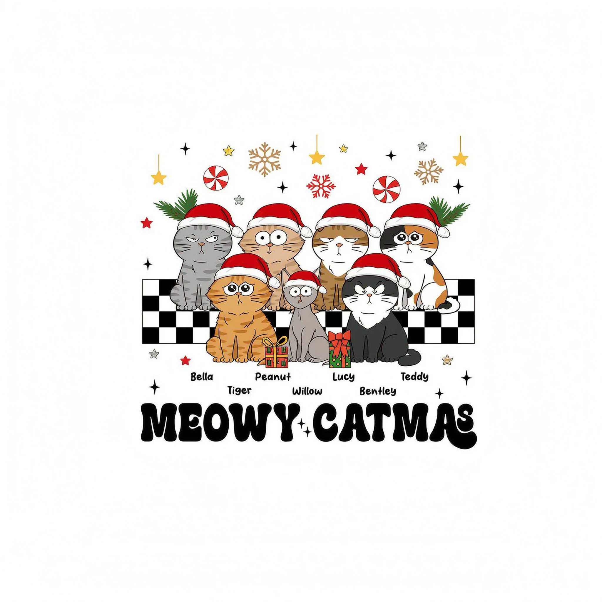 Meowy Catmas Cat Mom Vintage Style Personalized Christmas Shirt