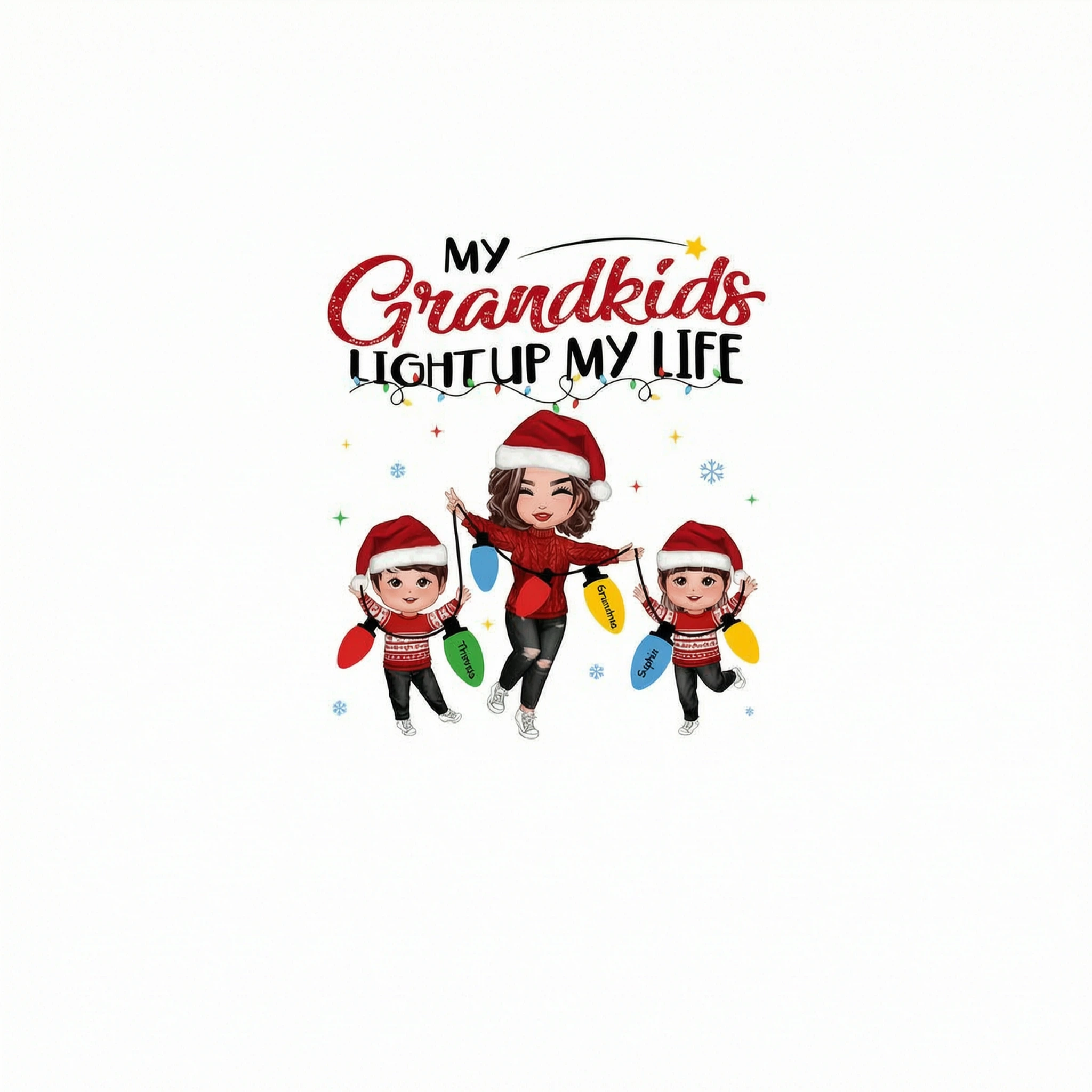 My Grandkids Light Up My Life Happy Doll Grandma Grandkids Personalized Christmas Sweatshirt Hoodie
