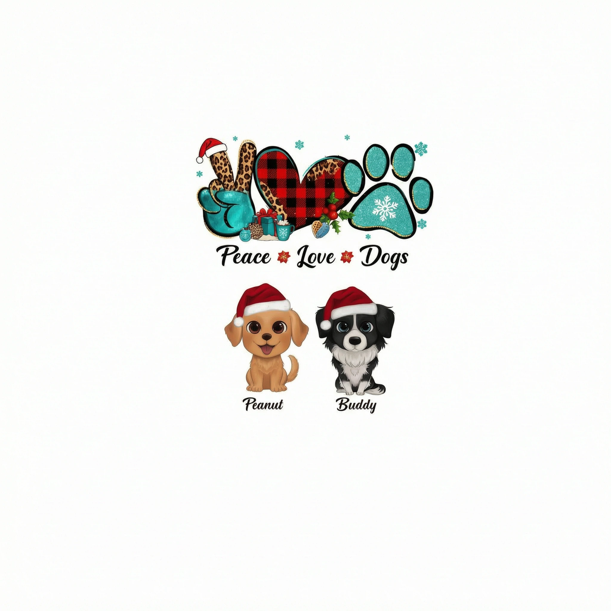 Peace Love Dogs Watercolor Cute Dogs Christmas Pattern Personalized Shirt