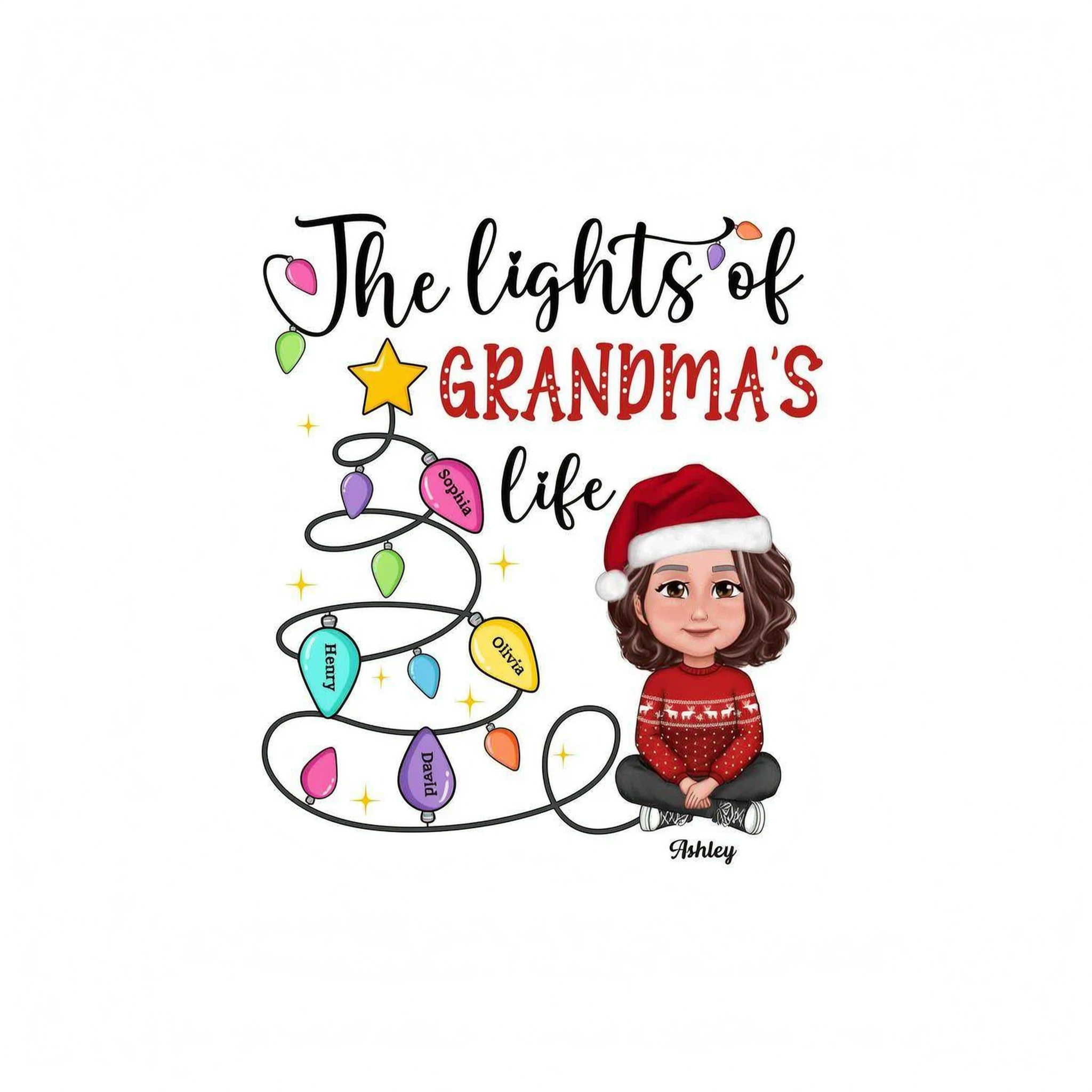 The Light Of Grandma Mom Life Christmas Personalized Shirt
